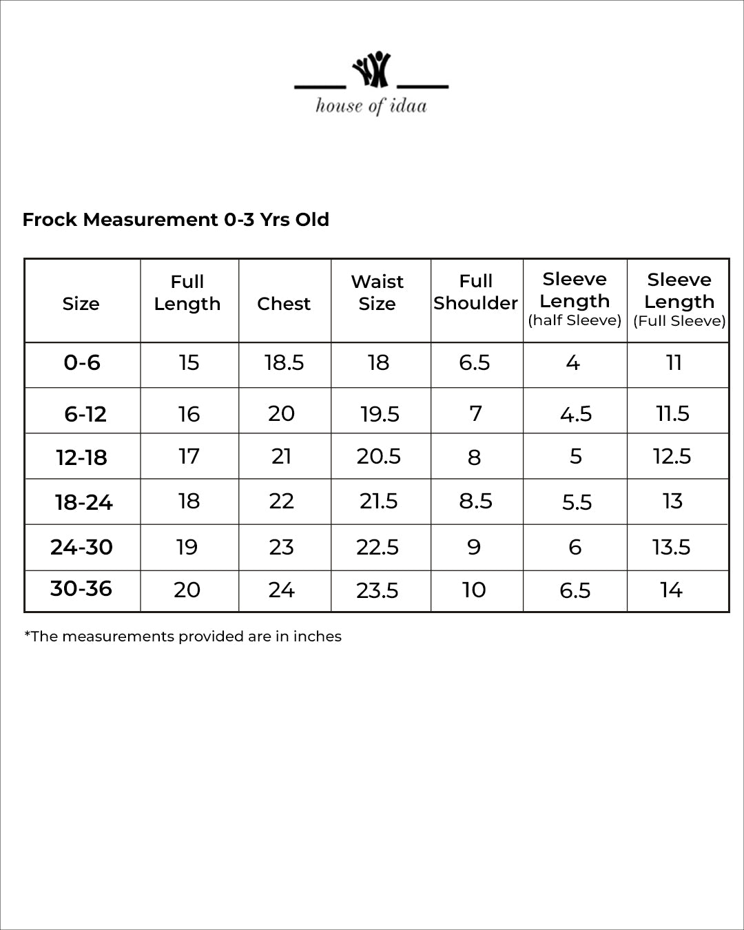 Dove Charm Frock Size Guide