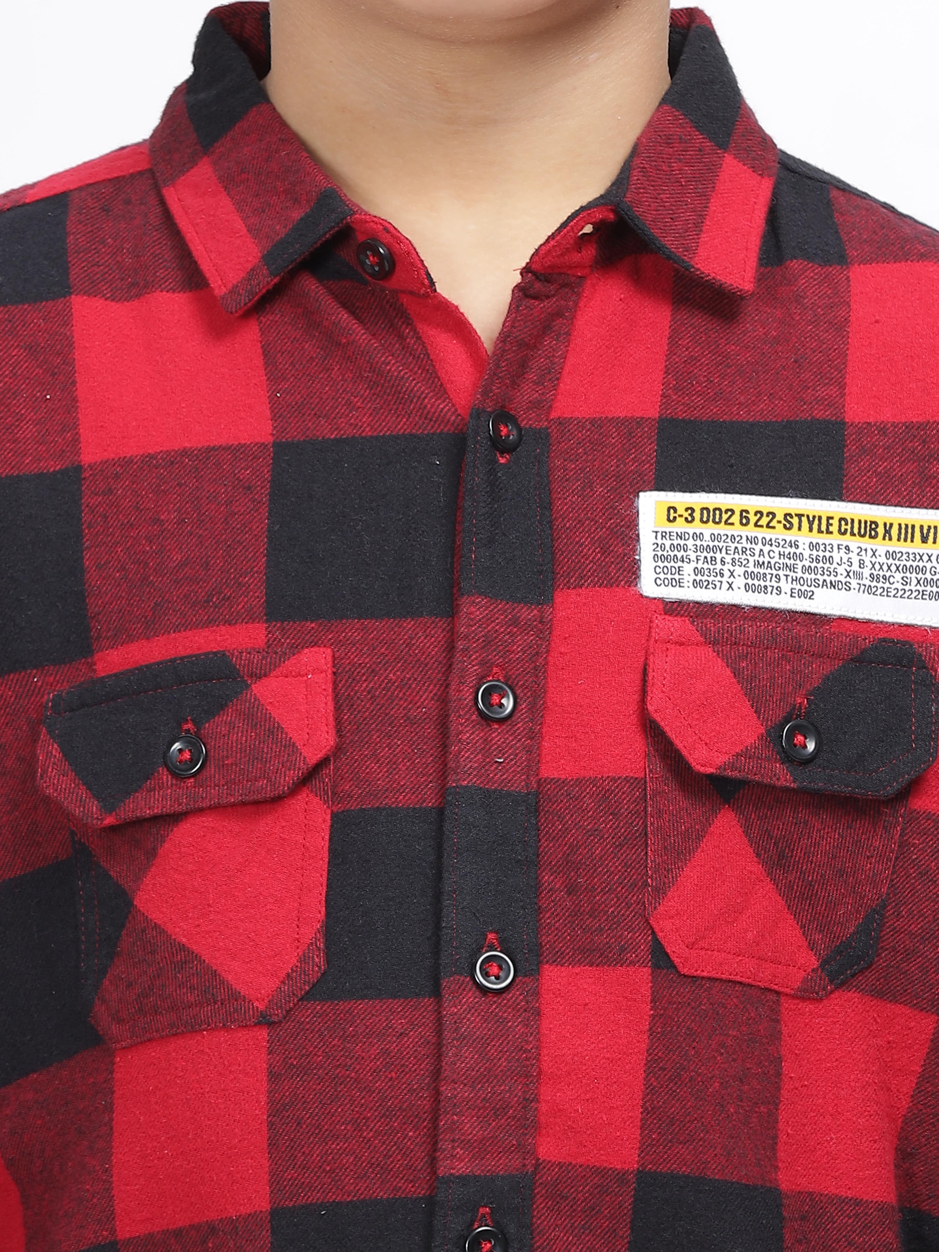 Crimson Checkered Button-Up Shirt