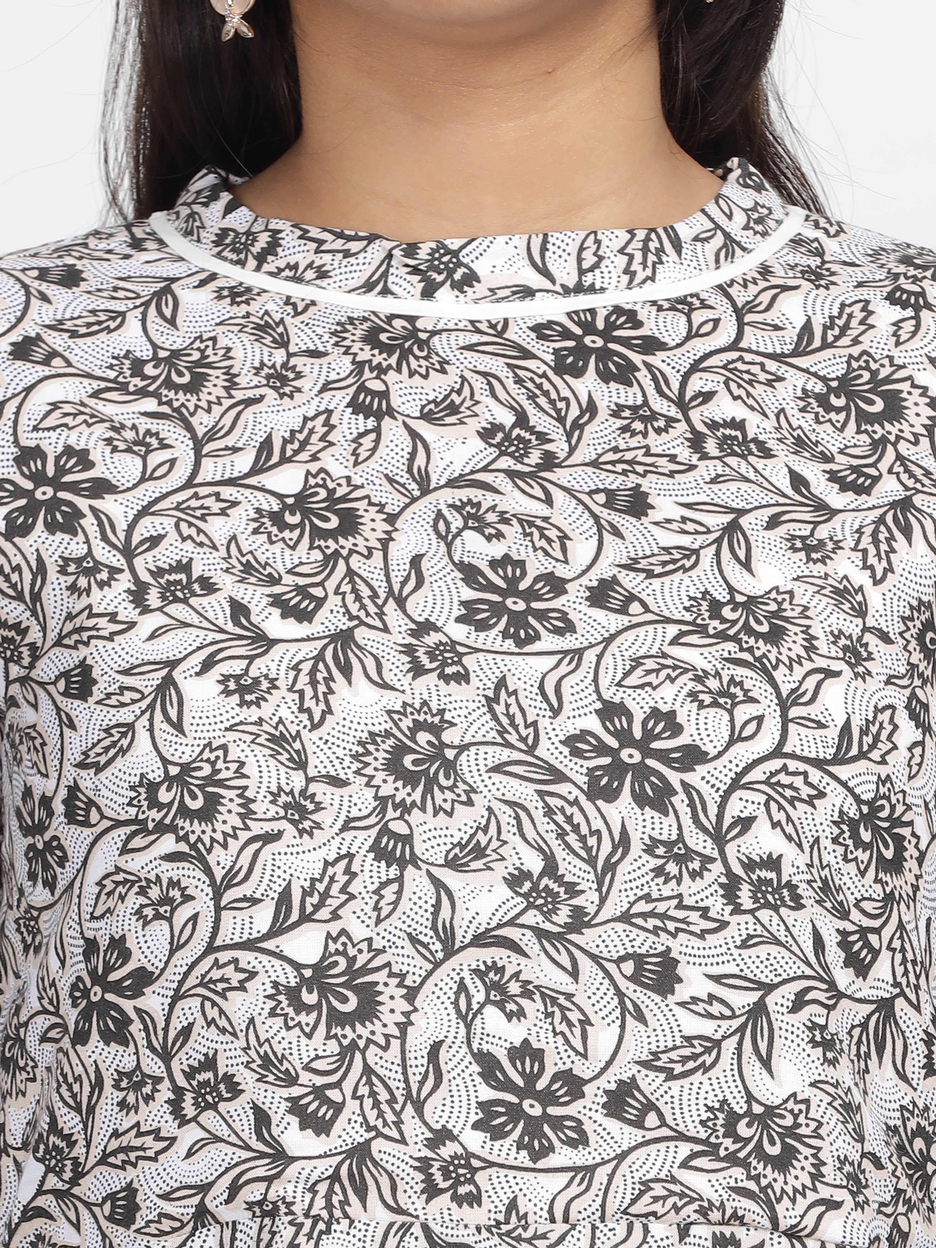 Monochrome Floral Elegance A-Line Dress