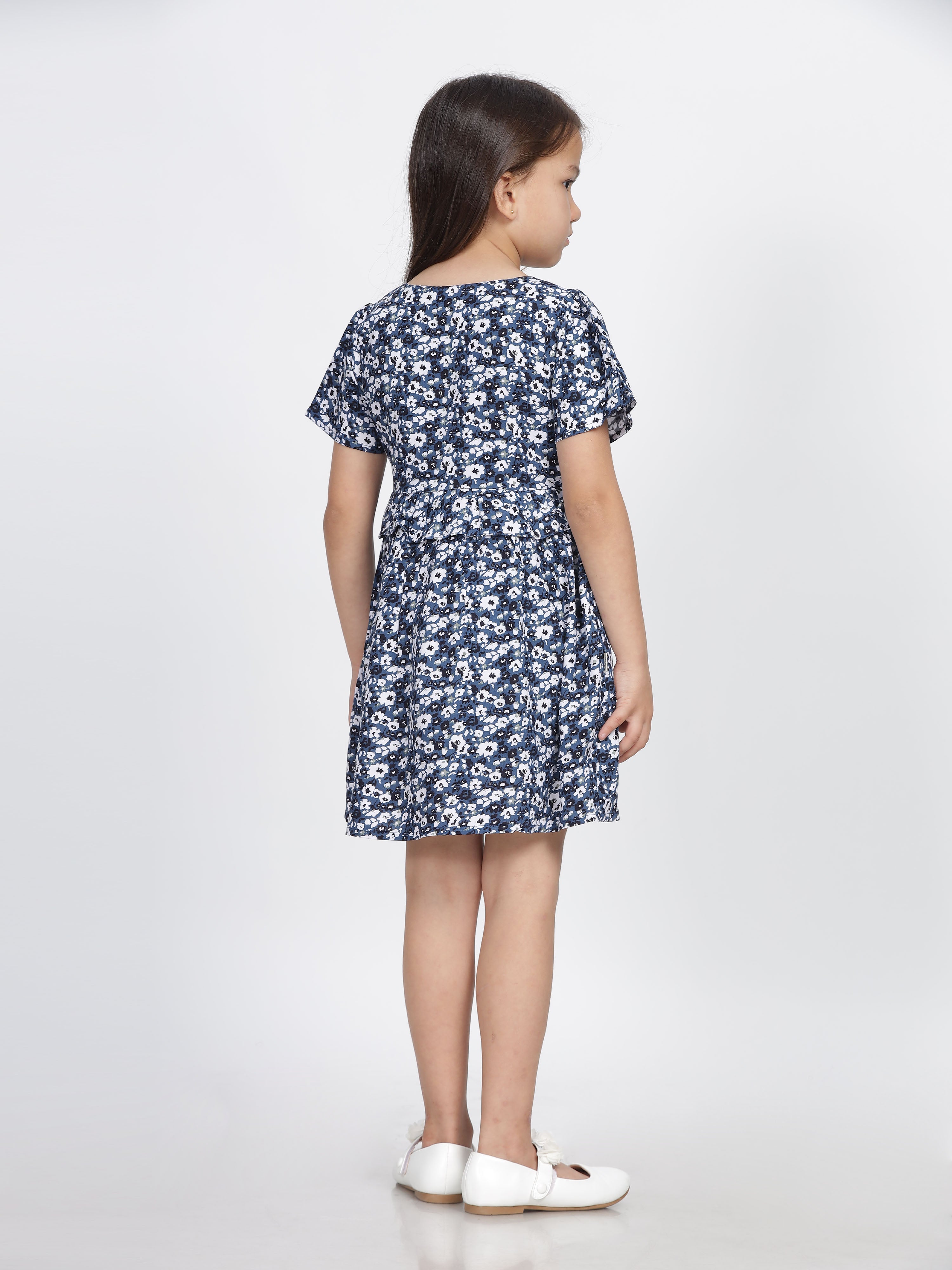 Floral Printed Front Open Frill Frock