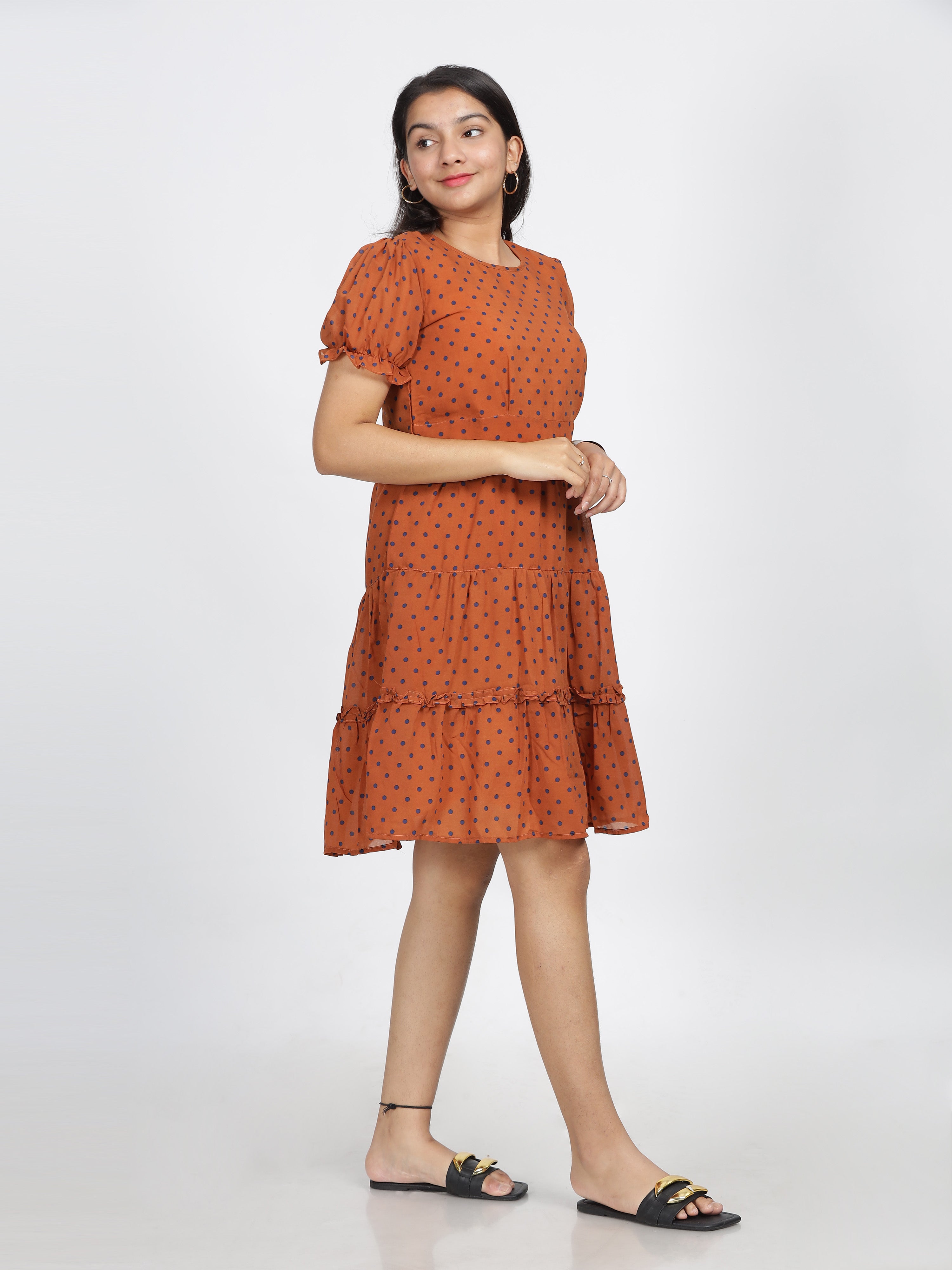 Autumn Spice Polka Dot Tiered Dress