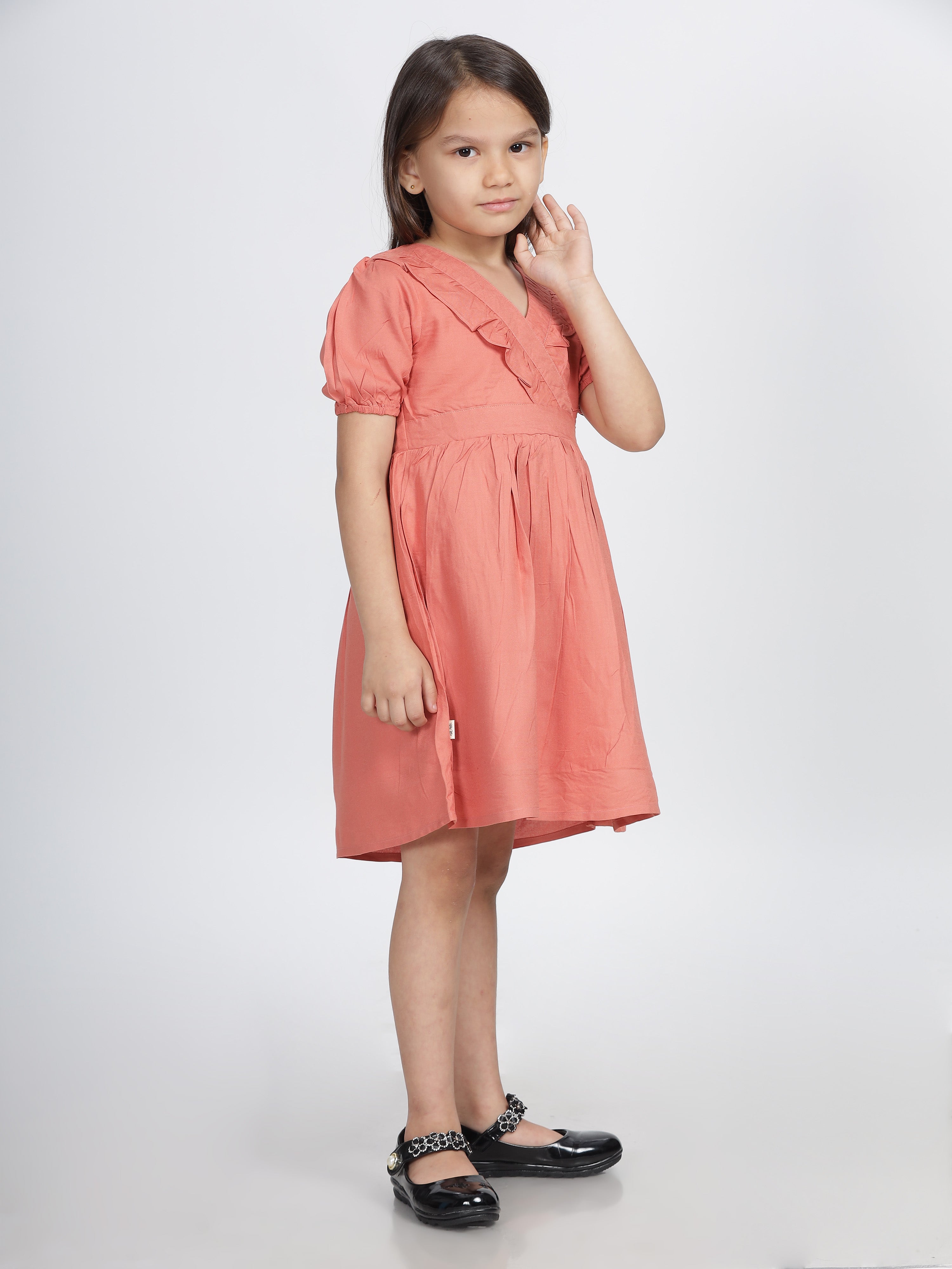 Onion Pink Frill  Neck Half Sleeves Frock