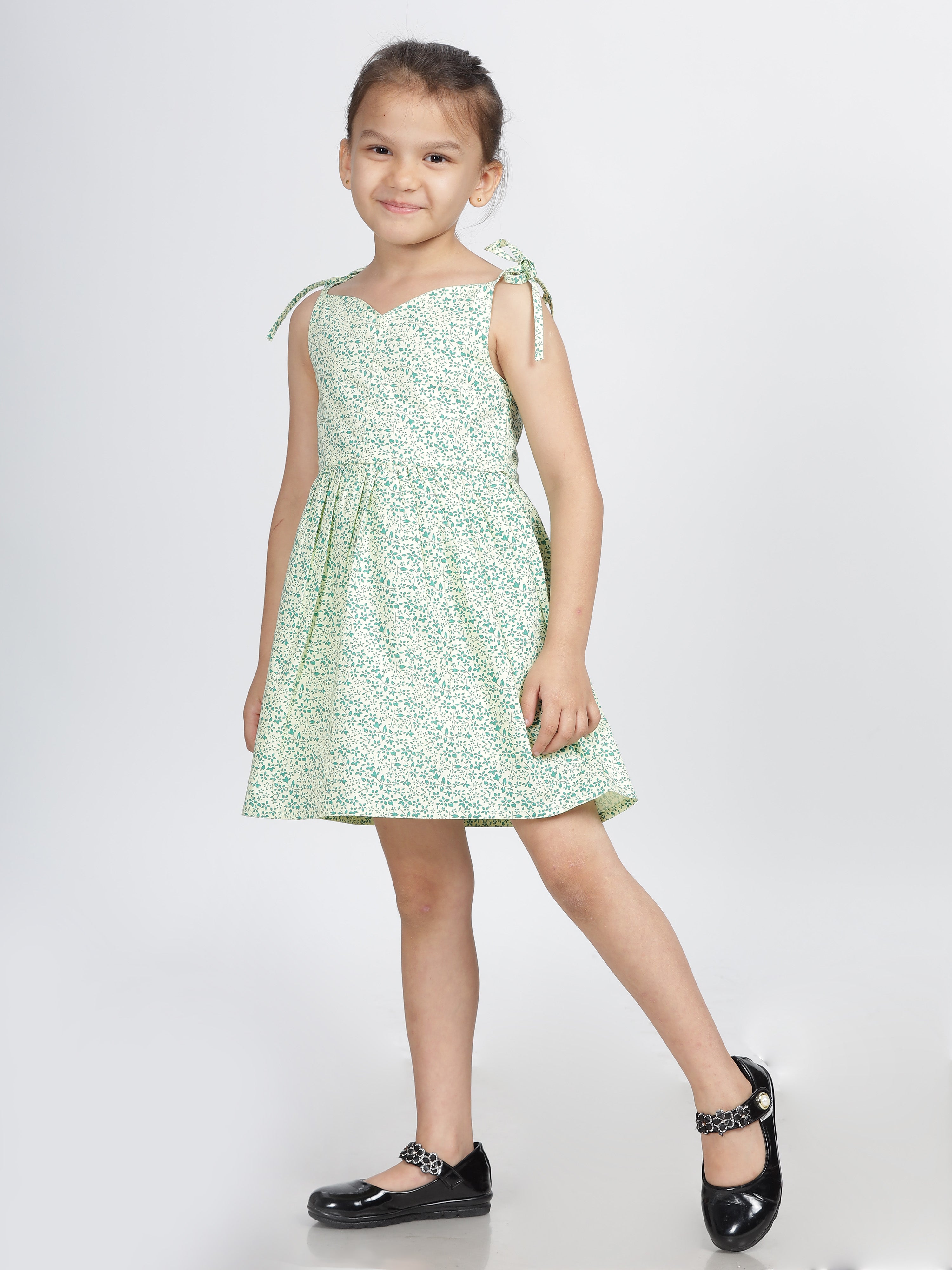 Fresh Mint Green Leaf Print Frock