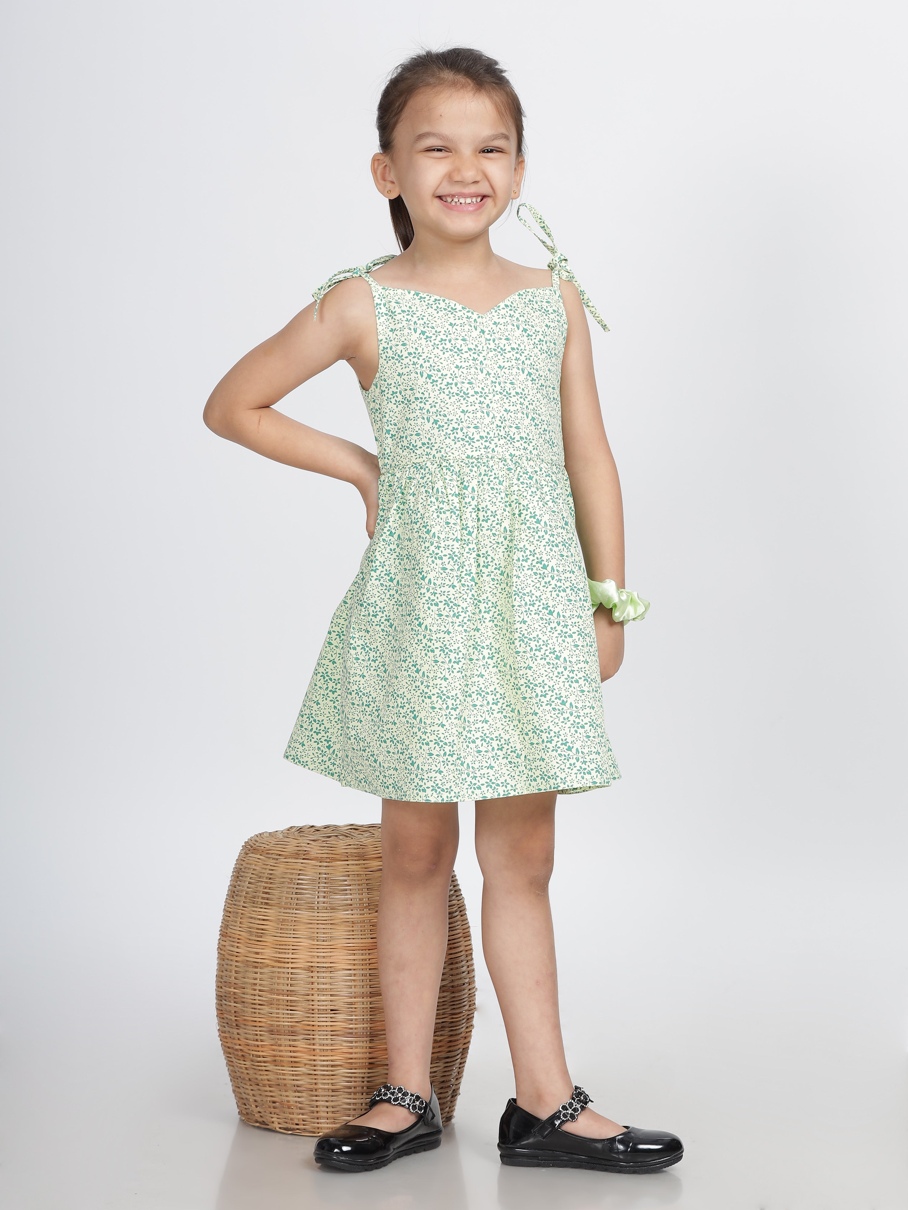 Fresh Mint Green Leaf Print Frock