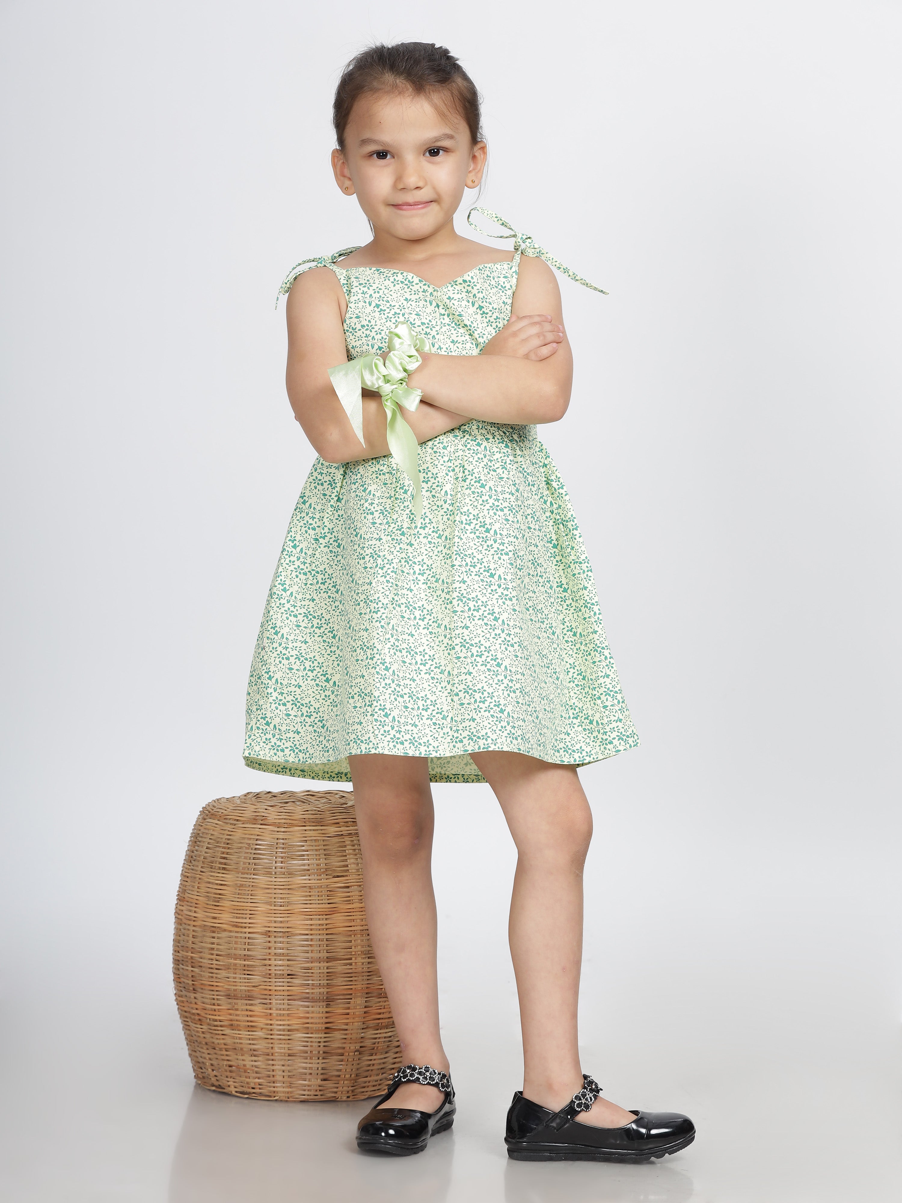 Fresh Mint Green Leaf Print Frock