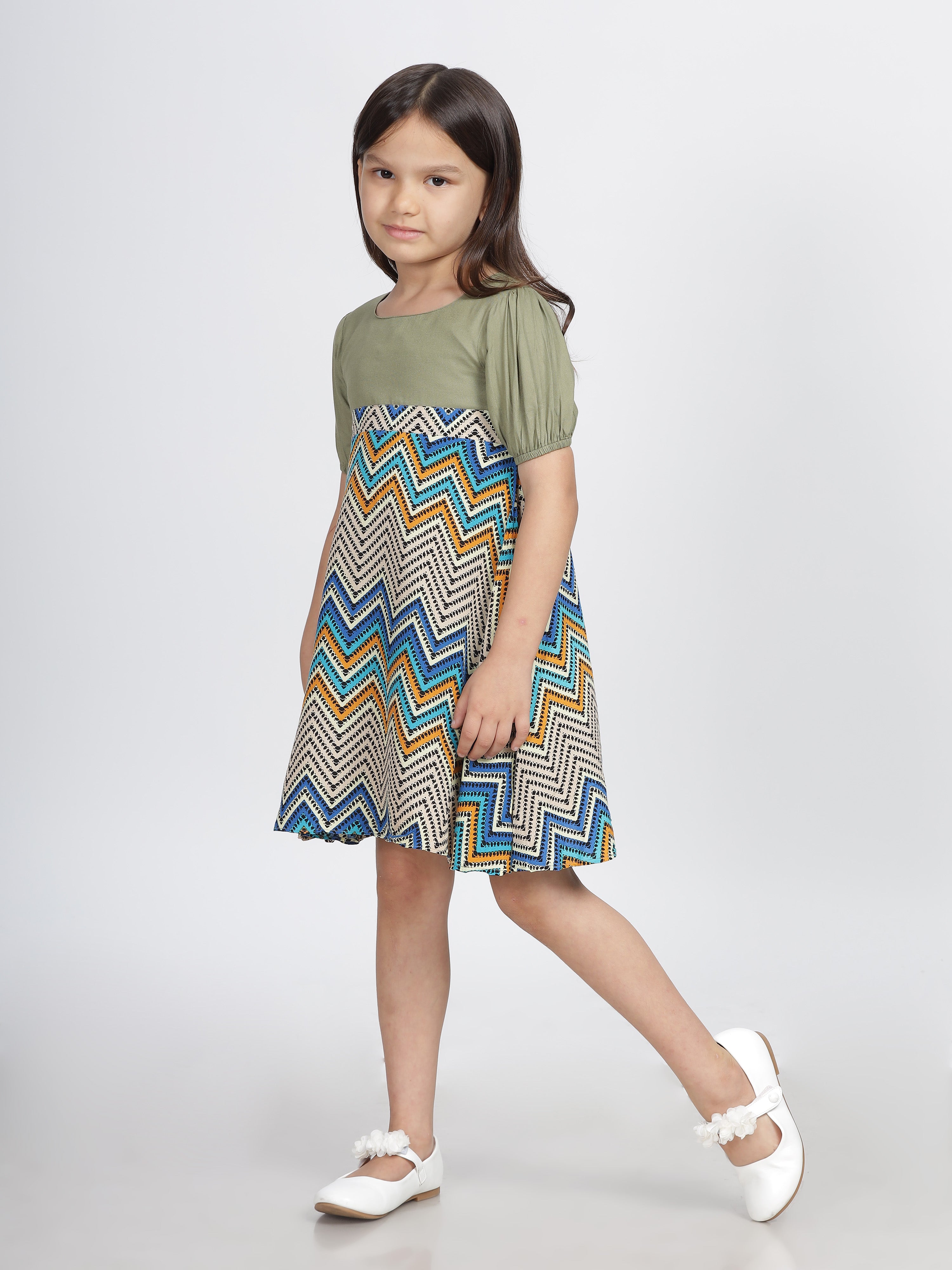 Multicoloured Half Sleeves A Line Frock