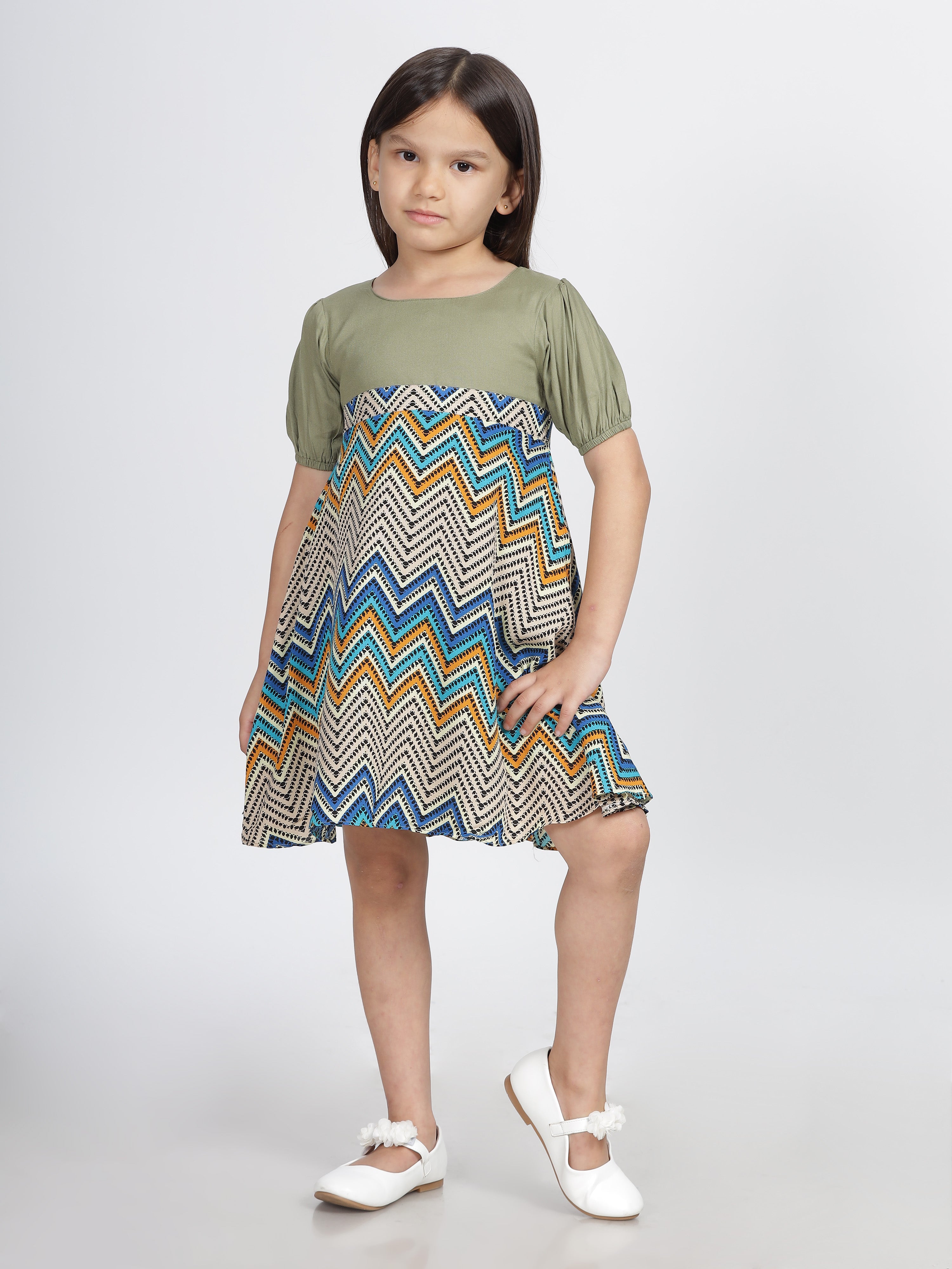 Multicoloured Half Sleeves A Line Frock