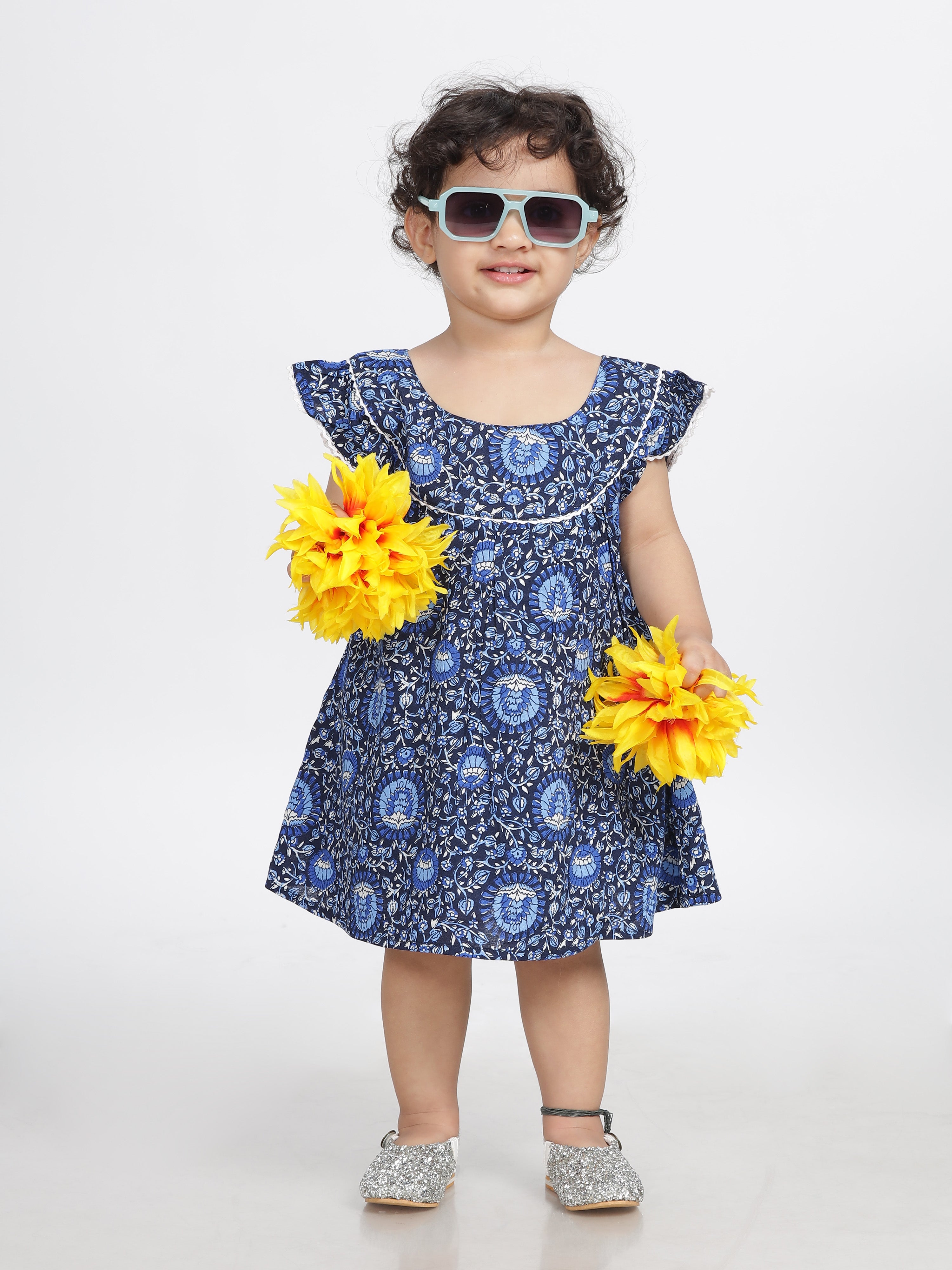 Navy Blue Floral Printed Frock