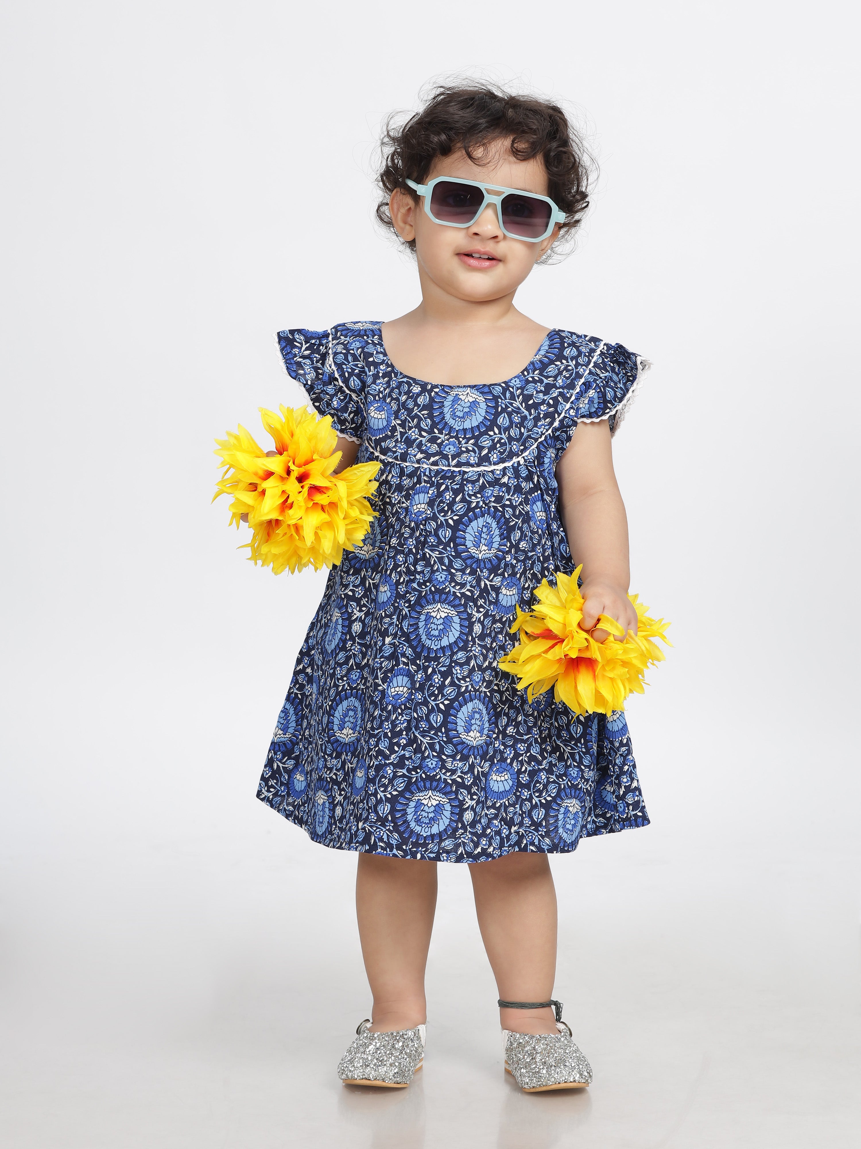 Navy Blue Floral Printed Frock