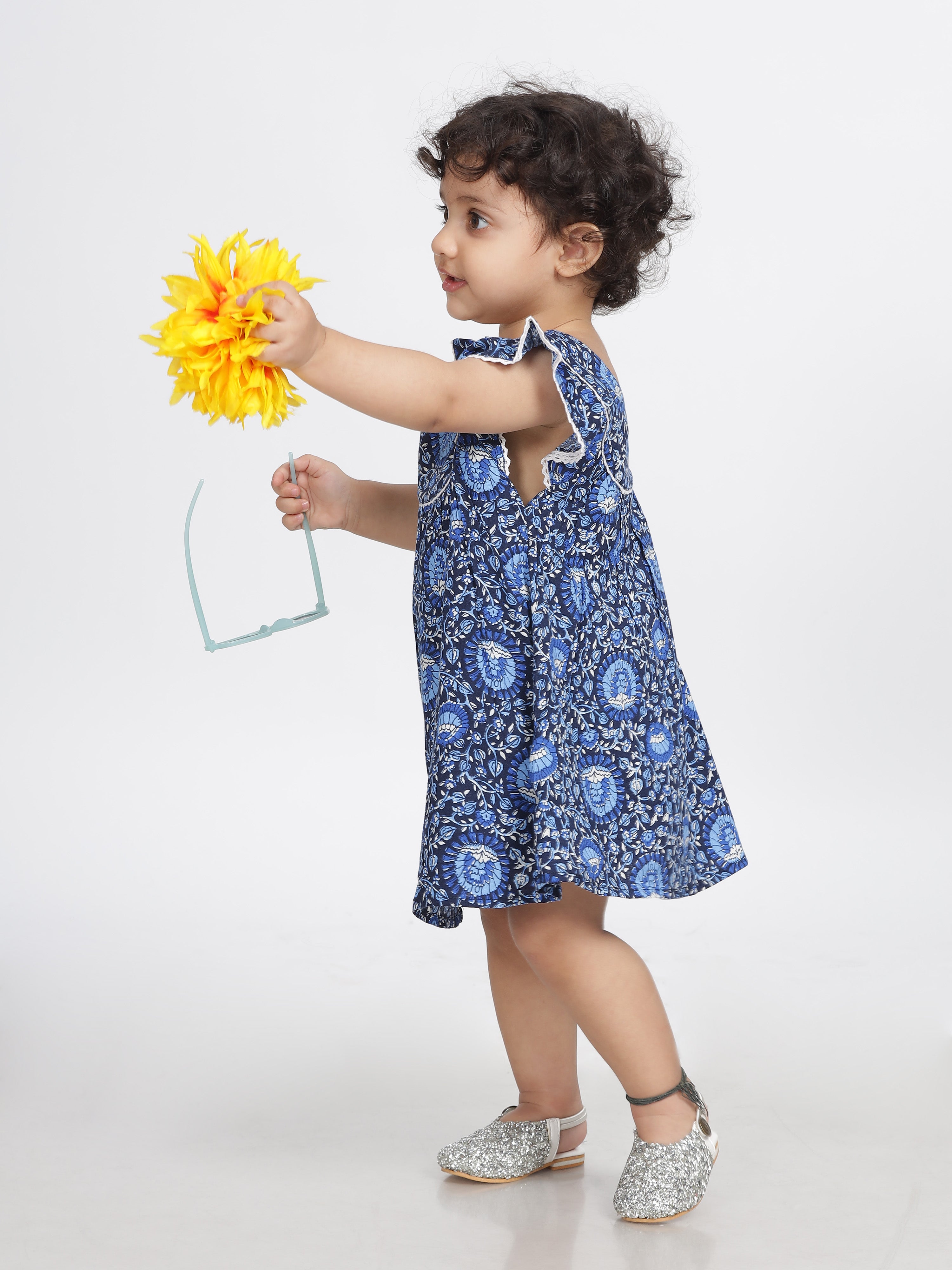 Navy Blue Floral Printed Frock