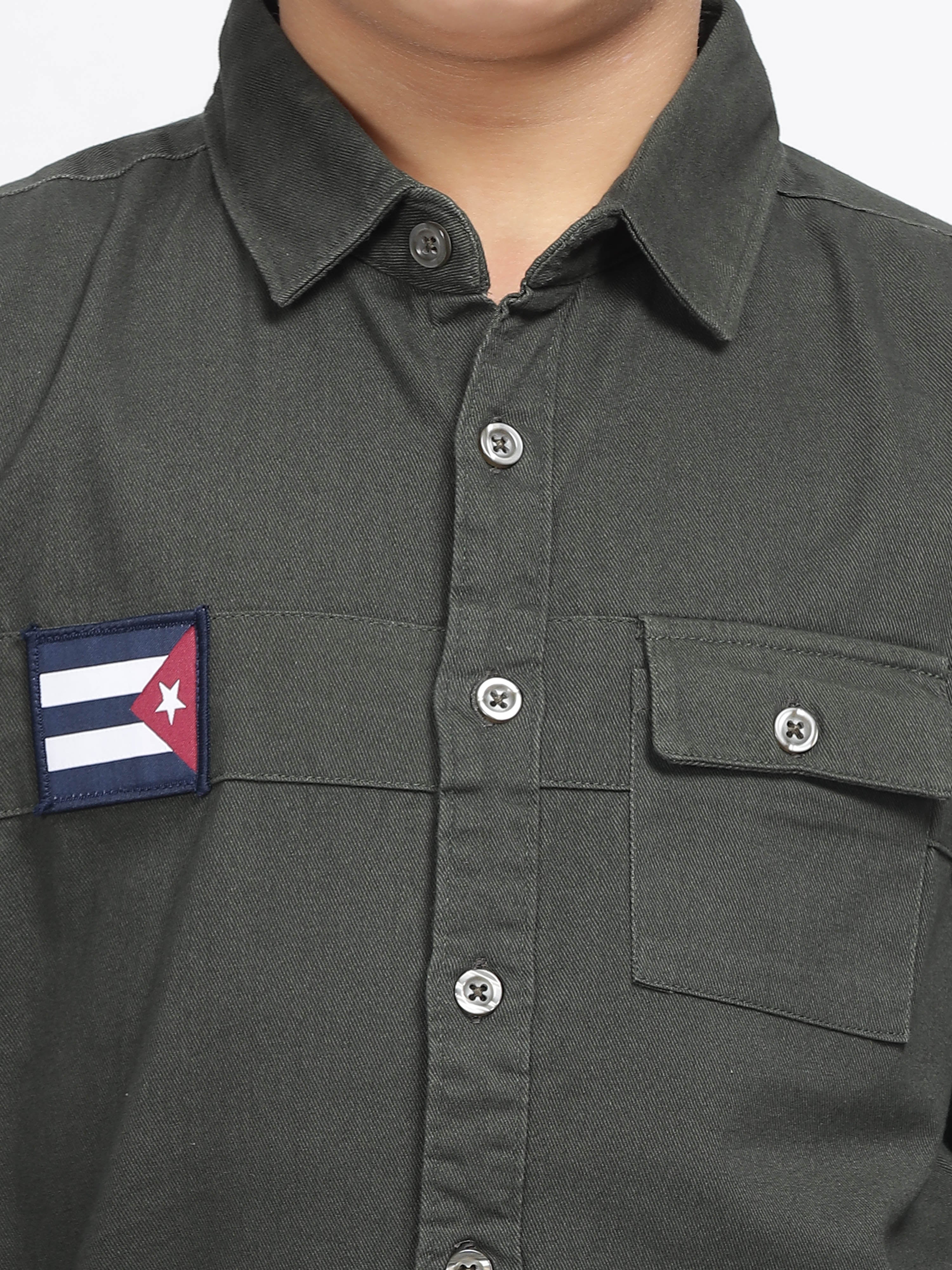 Olive Green Utility Patch Pocket Shirt