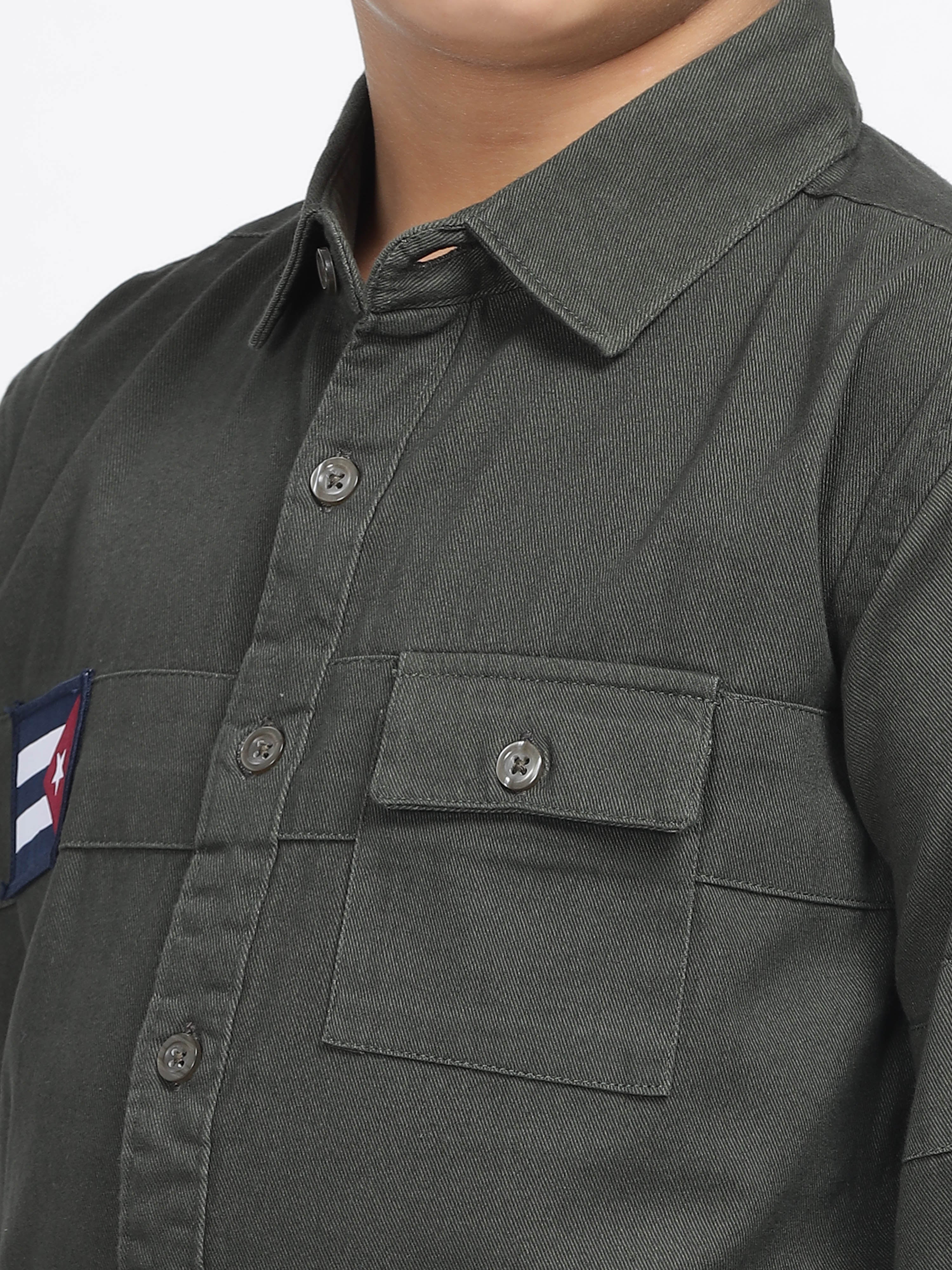 Olive Green Utility Patch Pocket Shirt