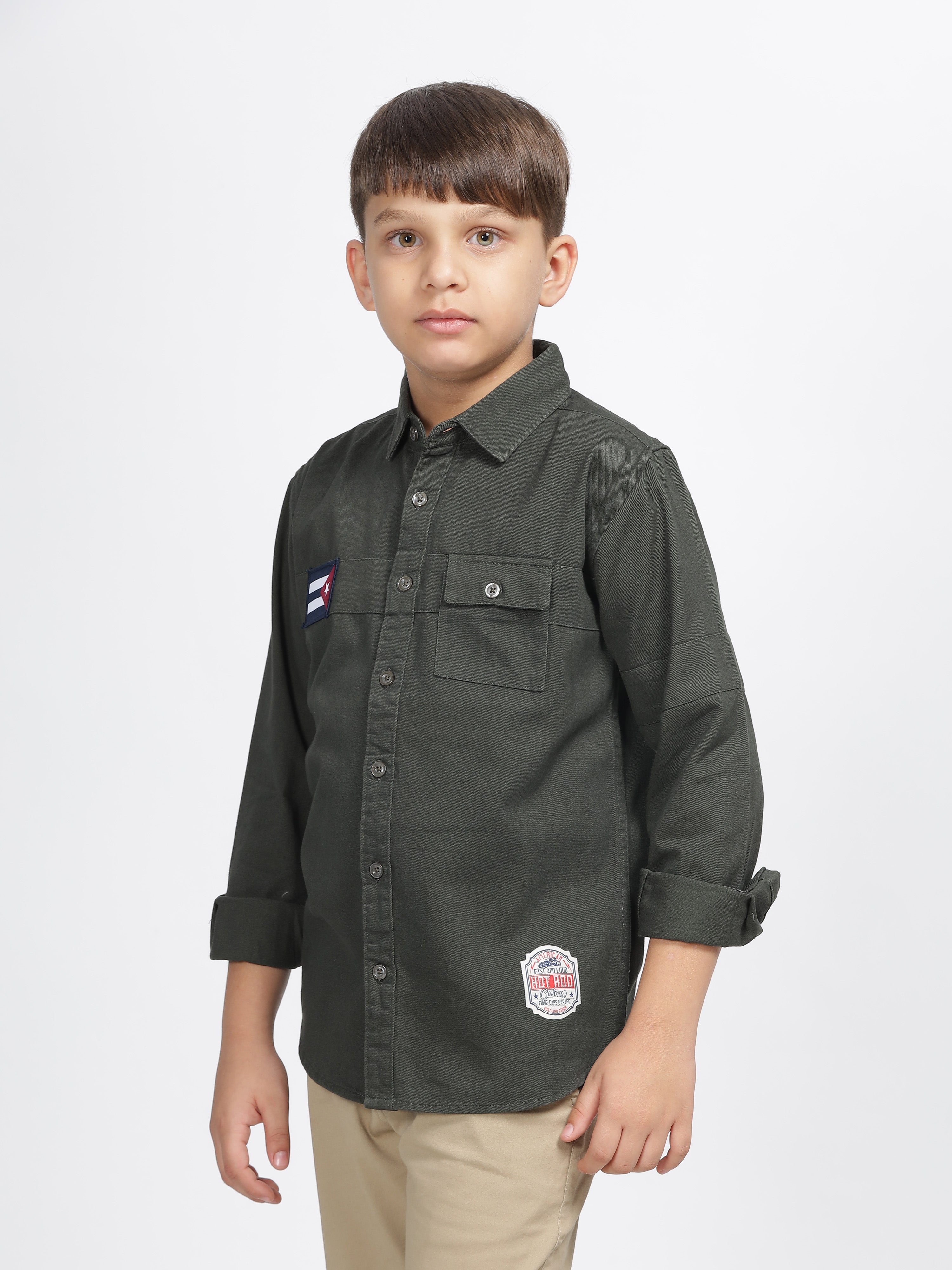 Olive Green Utility Patch Pocket Shirt