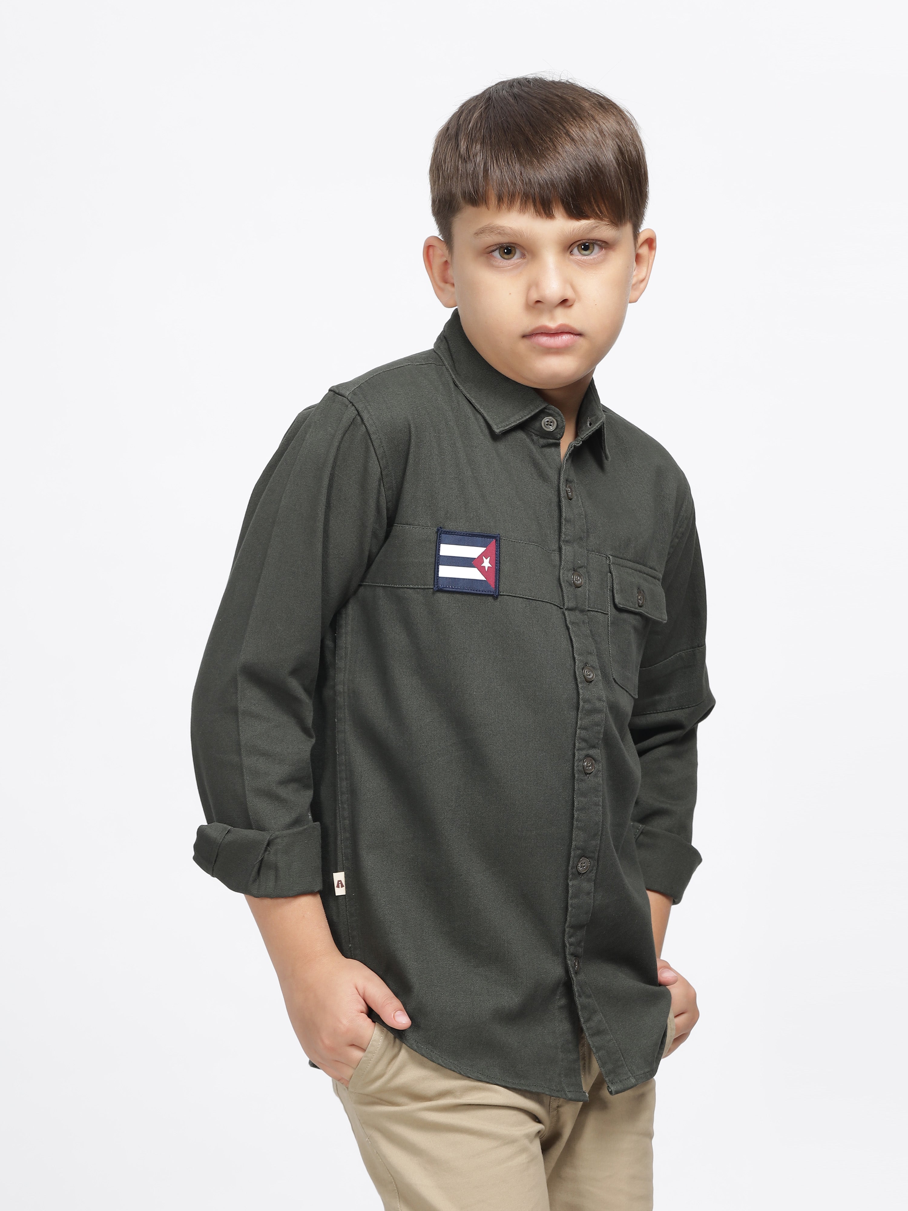 Olive Green Utility Patch Pocket Shirt