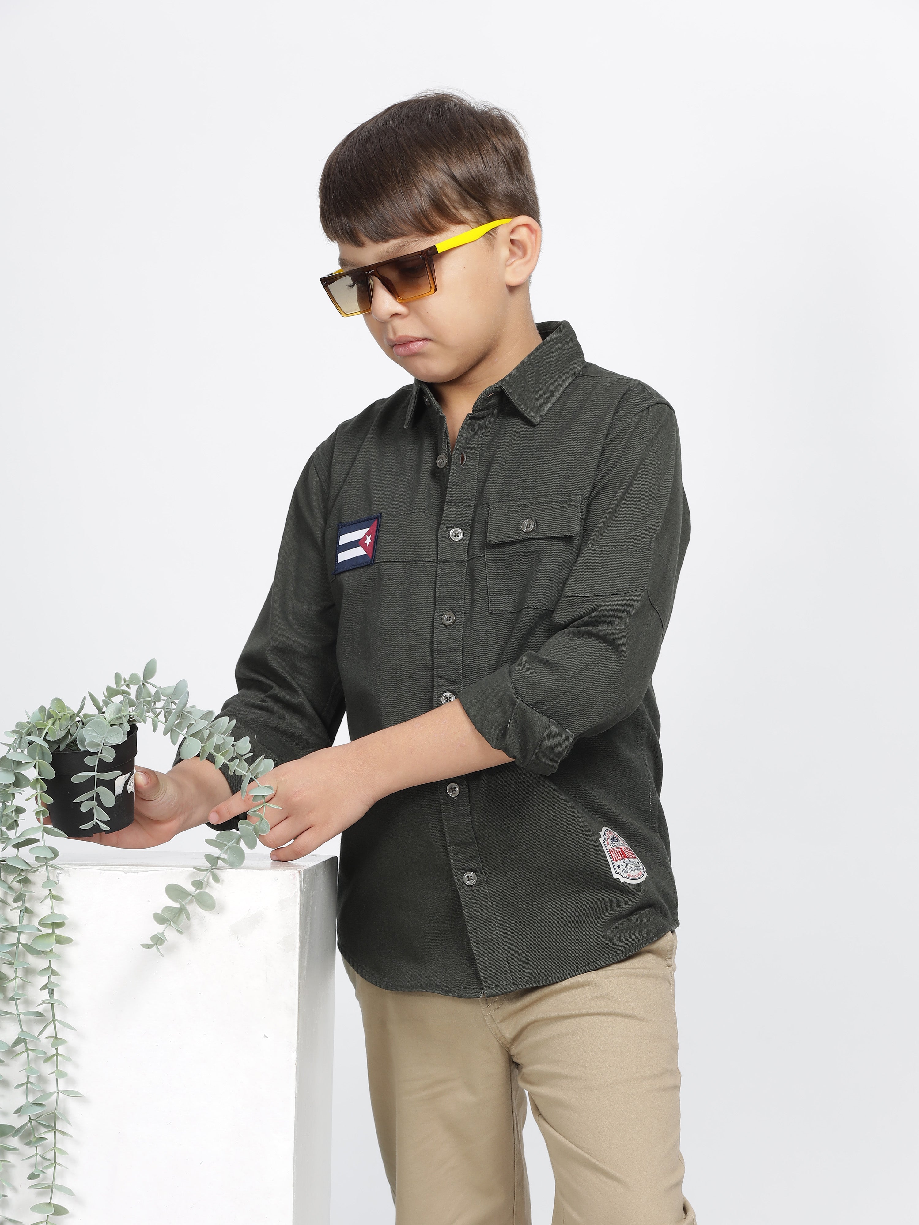 Olive Green Utility Patch Pocket Shirt