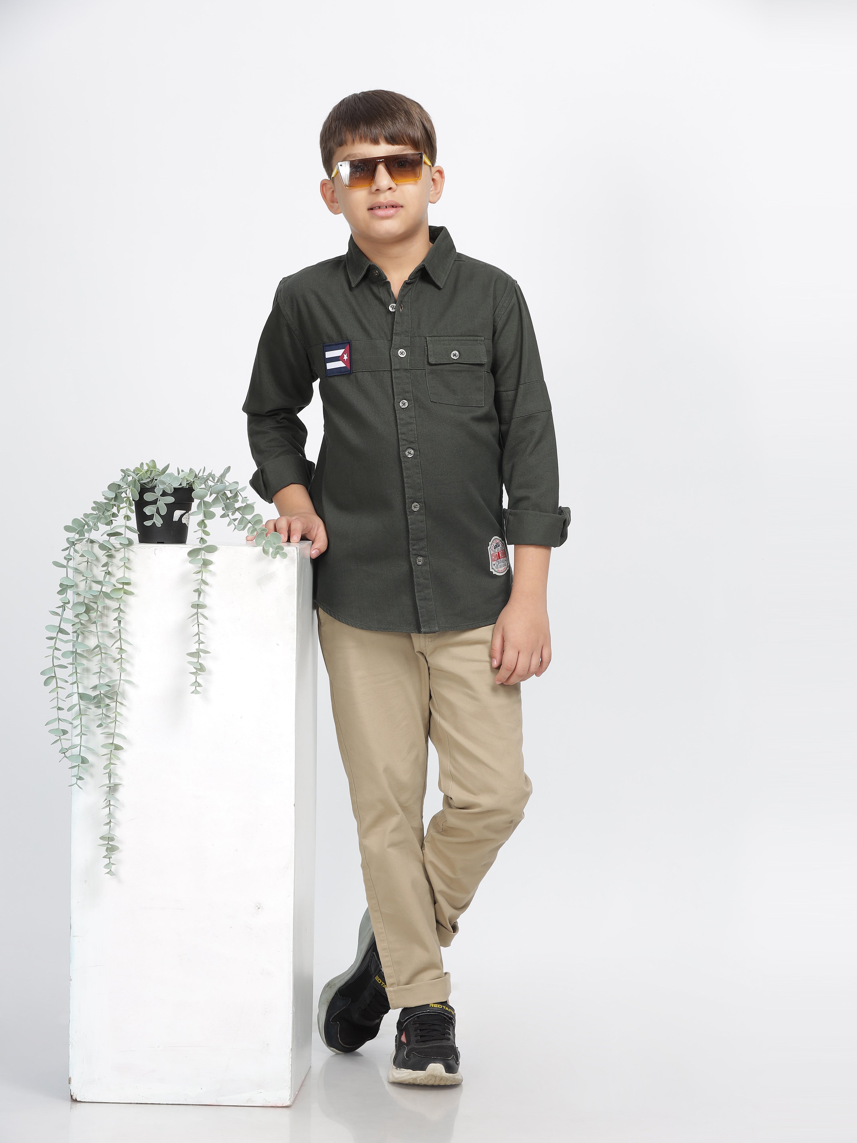 Olive Green Utility Patch Pocket Shirt