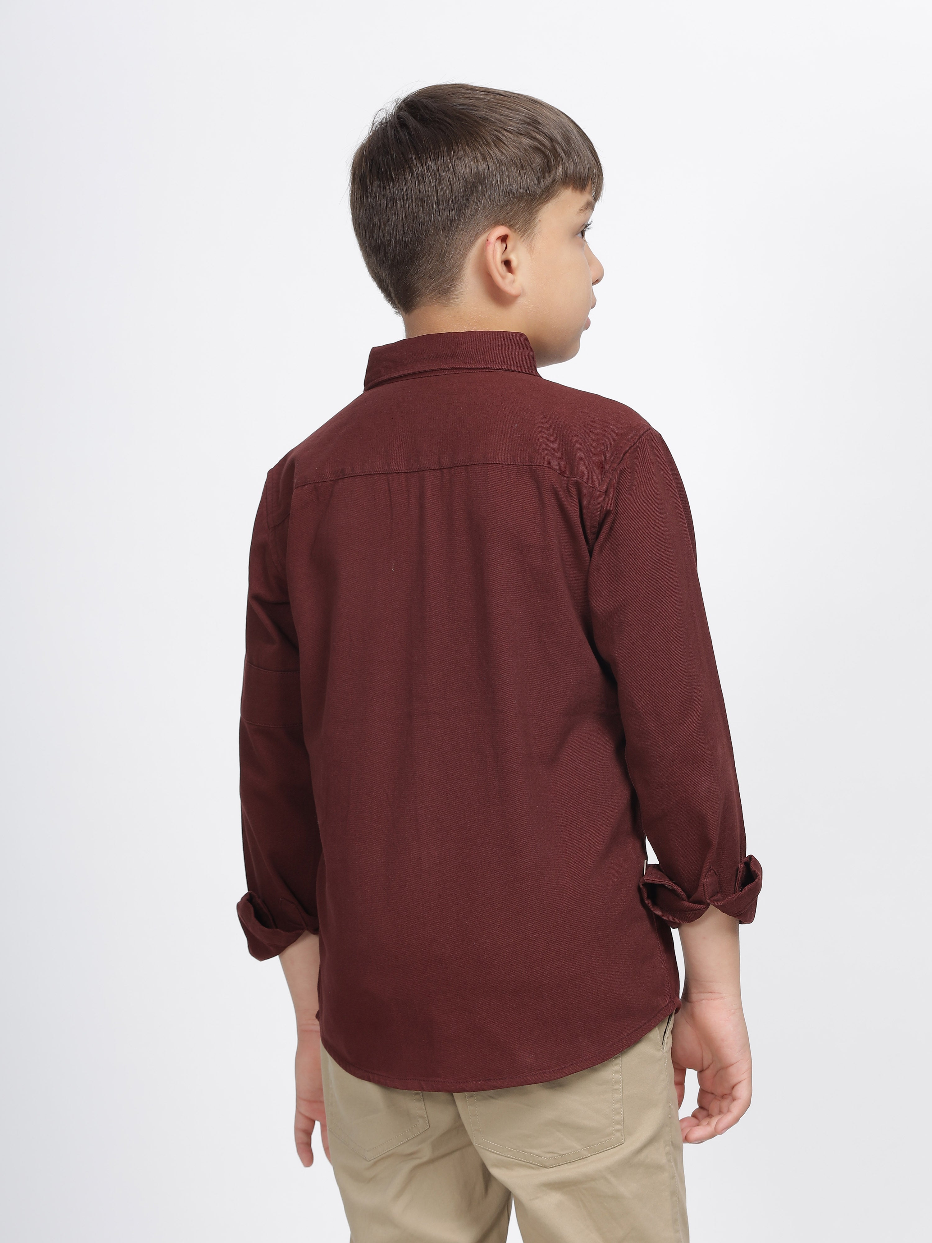 Rustic Maroon Patch Pocket Button-Up Shirt