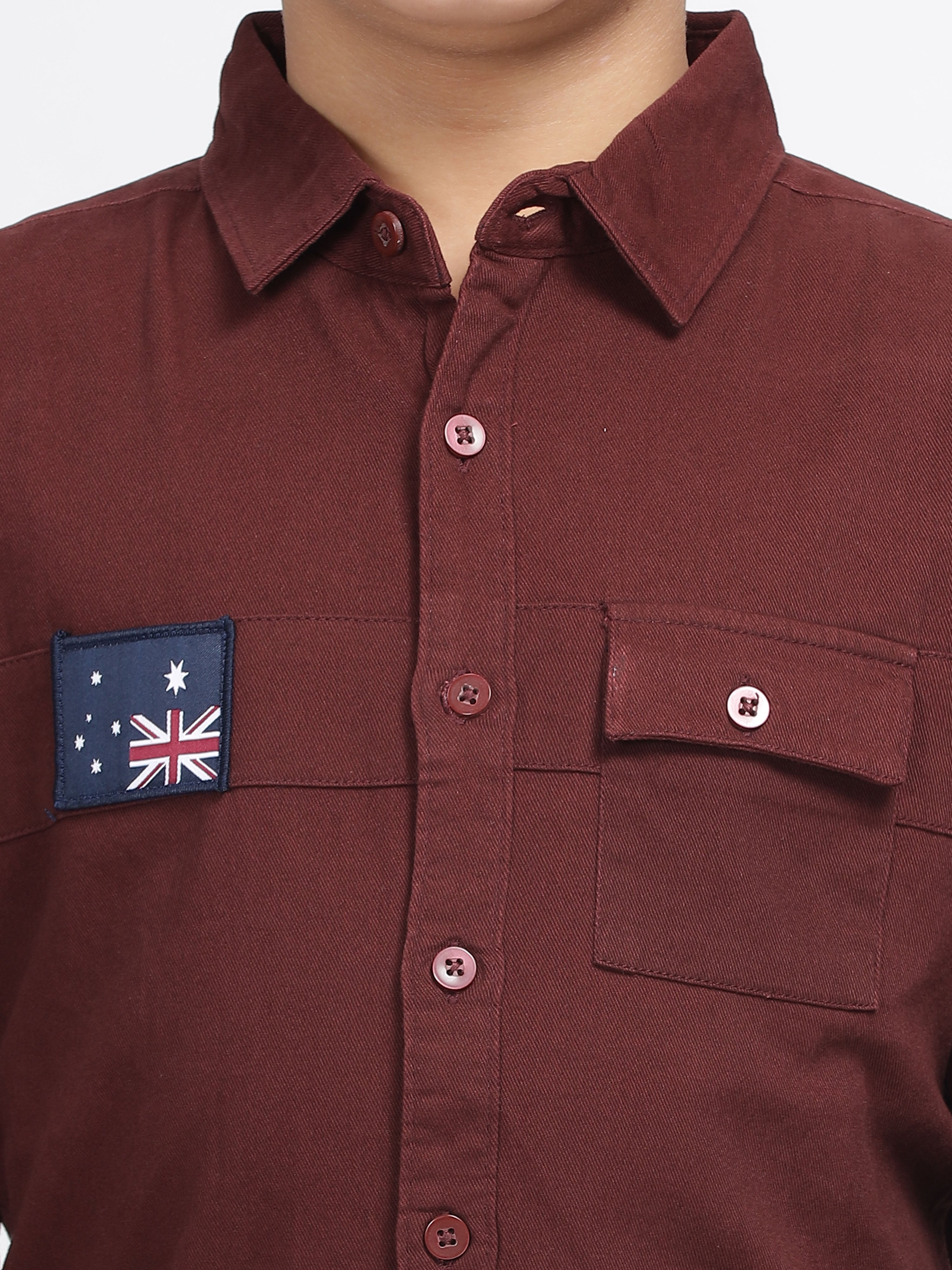 Rustic Maroon Patch Pocket Button-Up Shirt