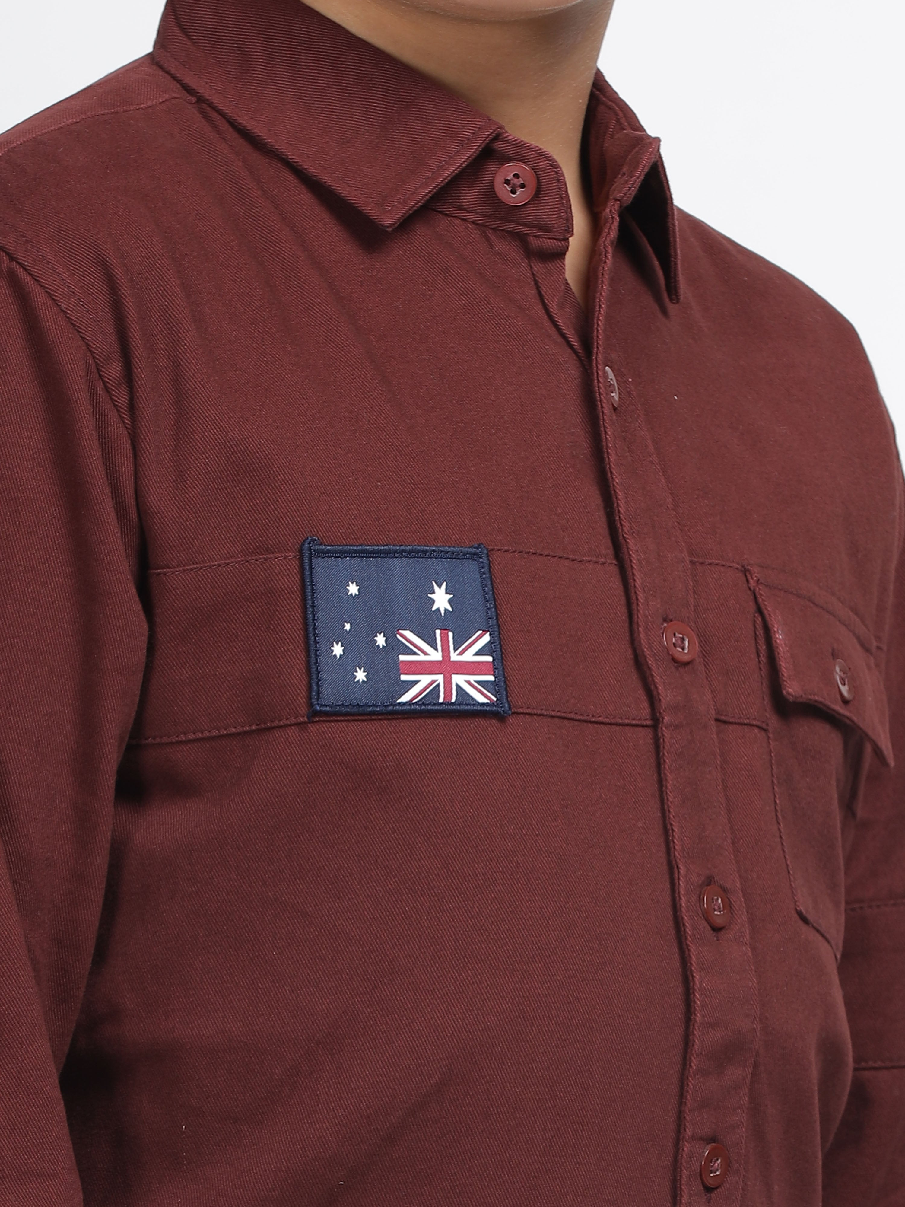 Rustic Maroon Patch Pocket Button-Up Shirt