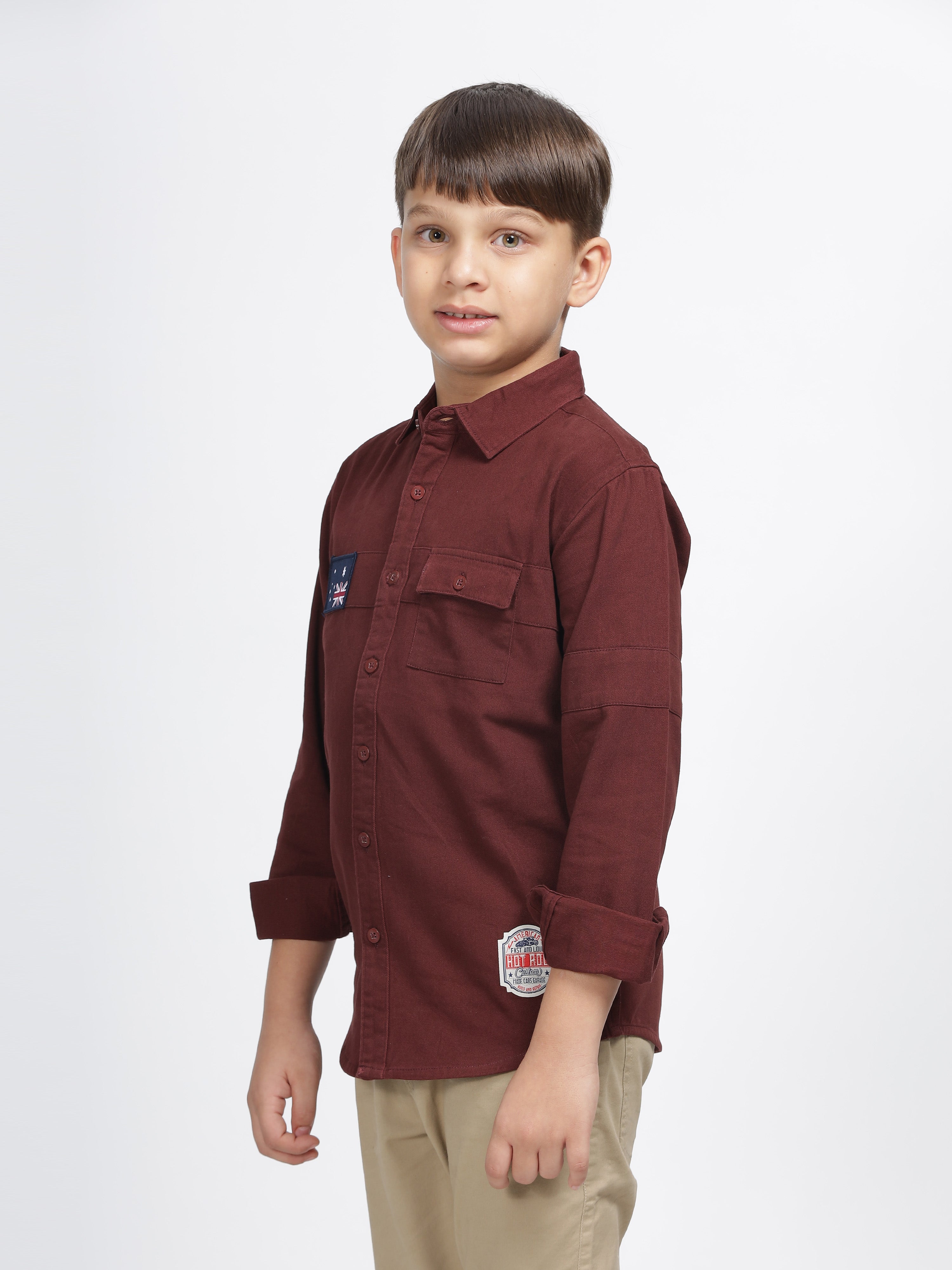 Rustic Maroon Patch Pocket Button-Up Shirt