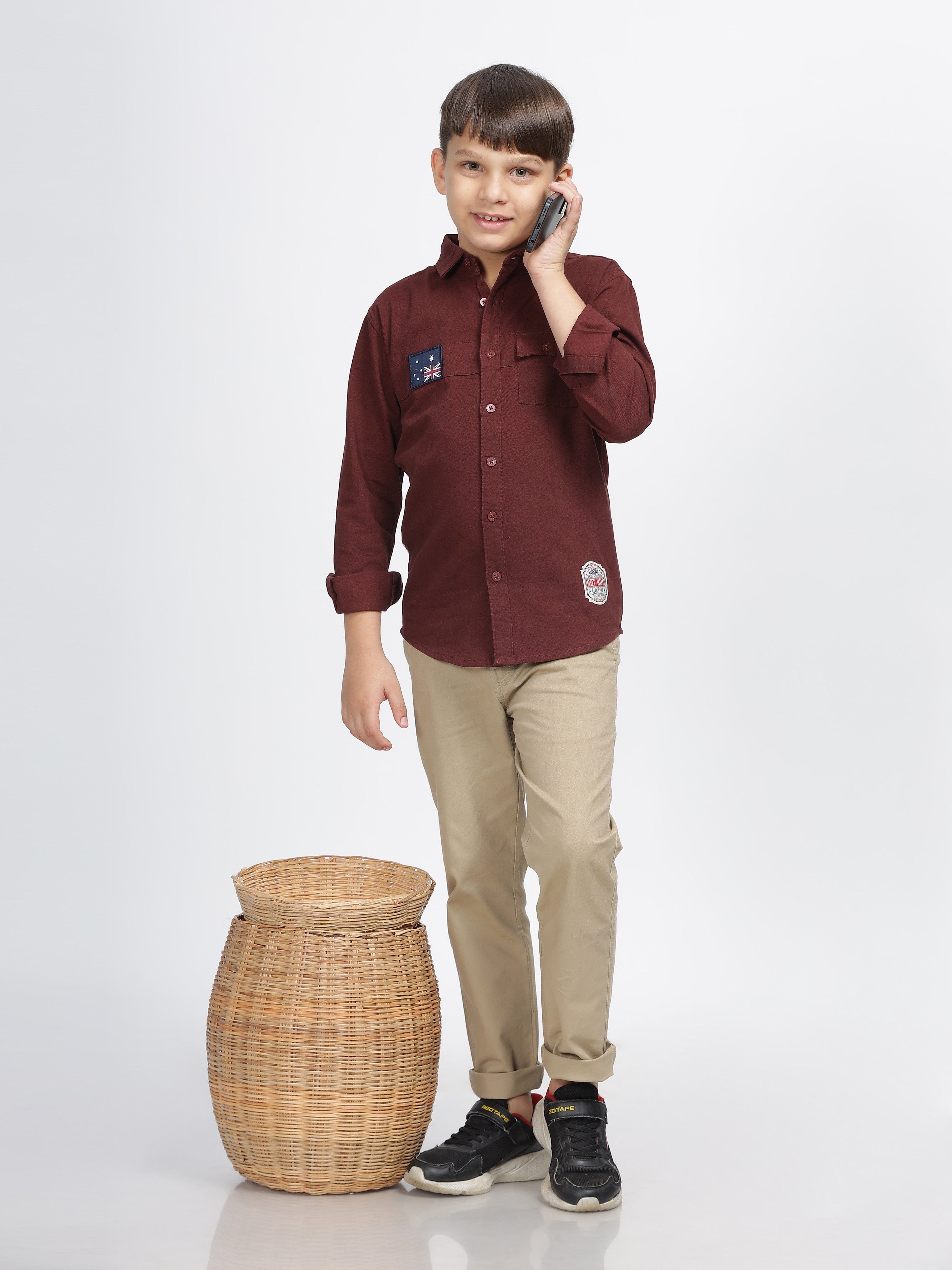 Rustic Maroon Patch Pocket Button-Up Shirt