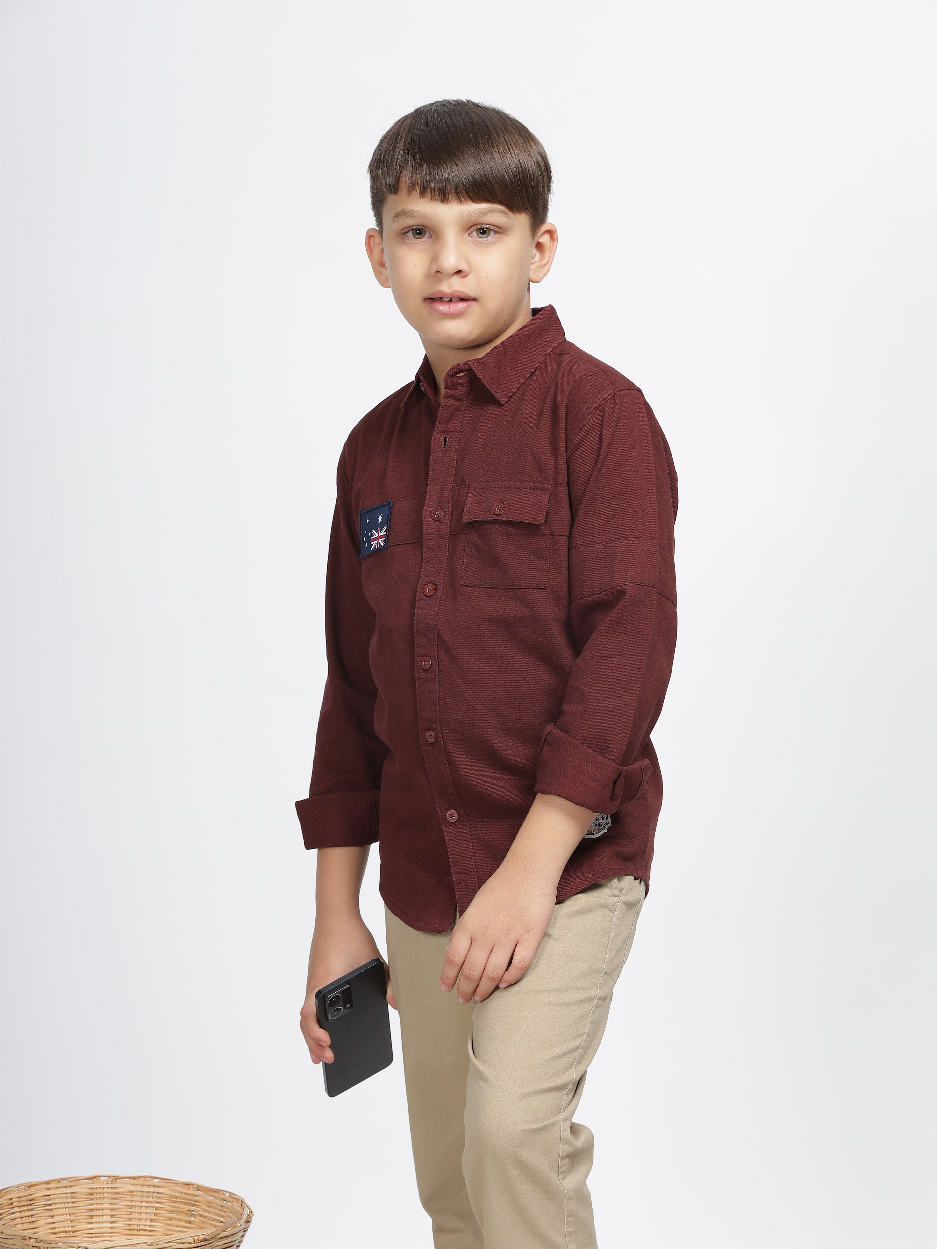 Rustic Maroon Patch Pocket Button-Up Shirt