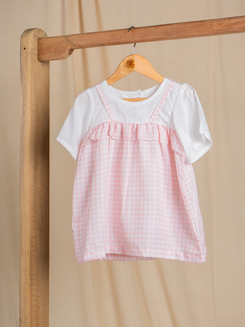 Pink Gingham Ruffle Suspender Frock