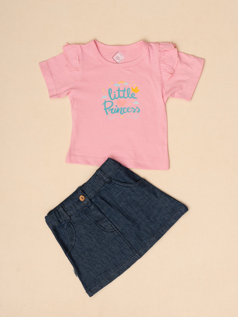 Little Princess Ruffle Tee & Denim Skirt Set