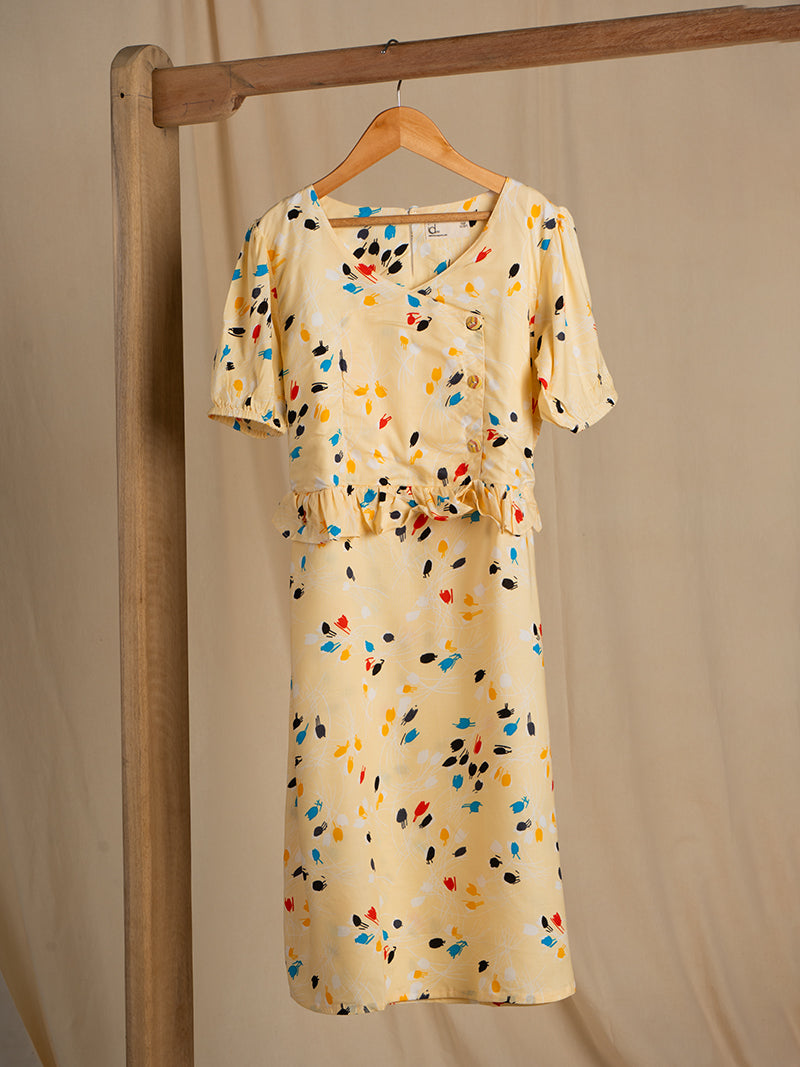 Yellow Abstract Print Frock