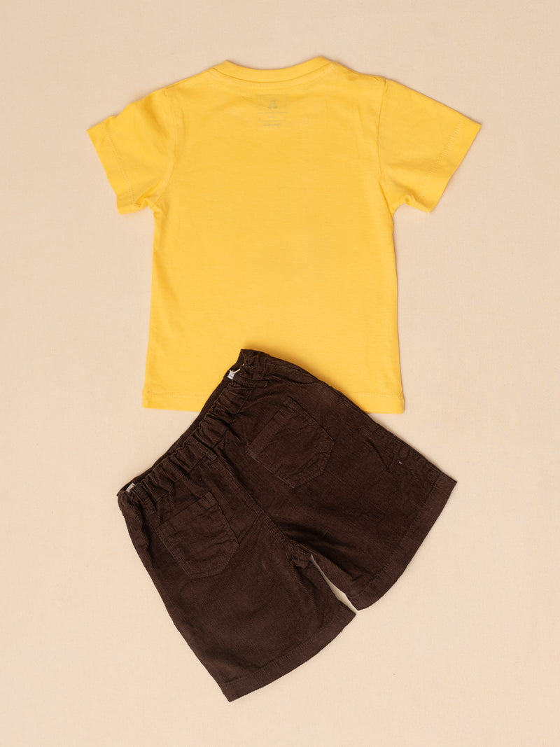 Yellow Tee and Brown Shorts Set