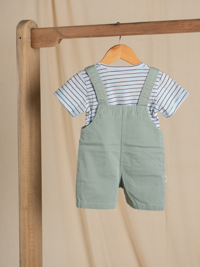 Striped Tee and Olive Green Overalls Set