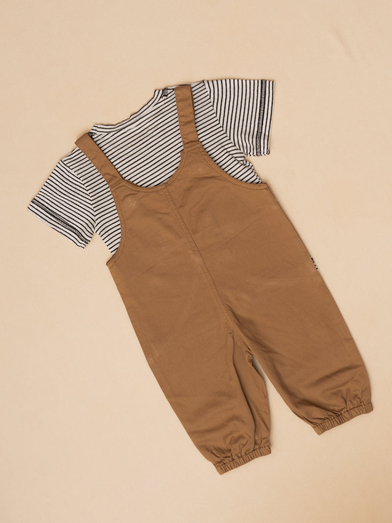 Toddler Striped T-Shirt with Brown Overalls