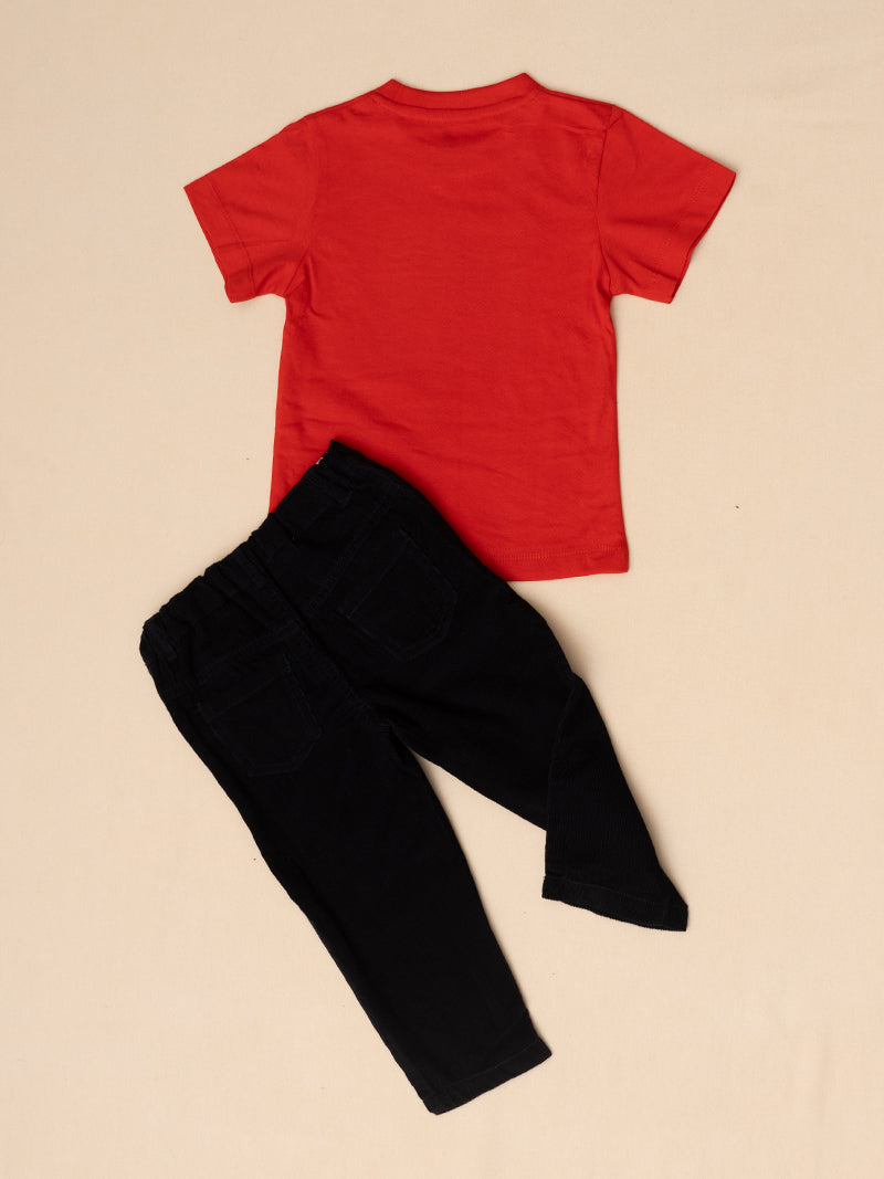 Boys' Red Bus Graphic T-Shirt and Black Shorts Set