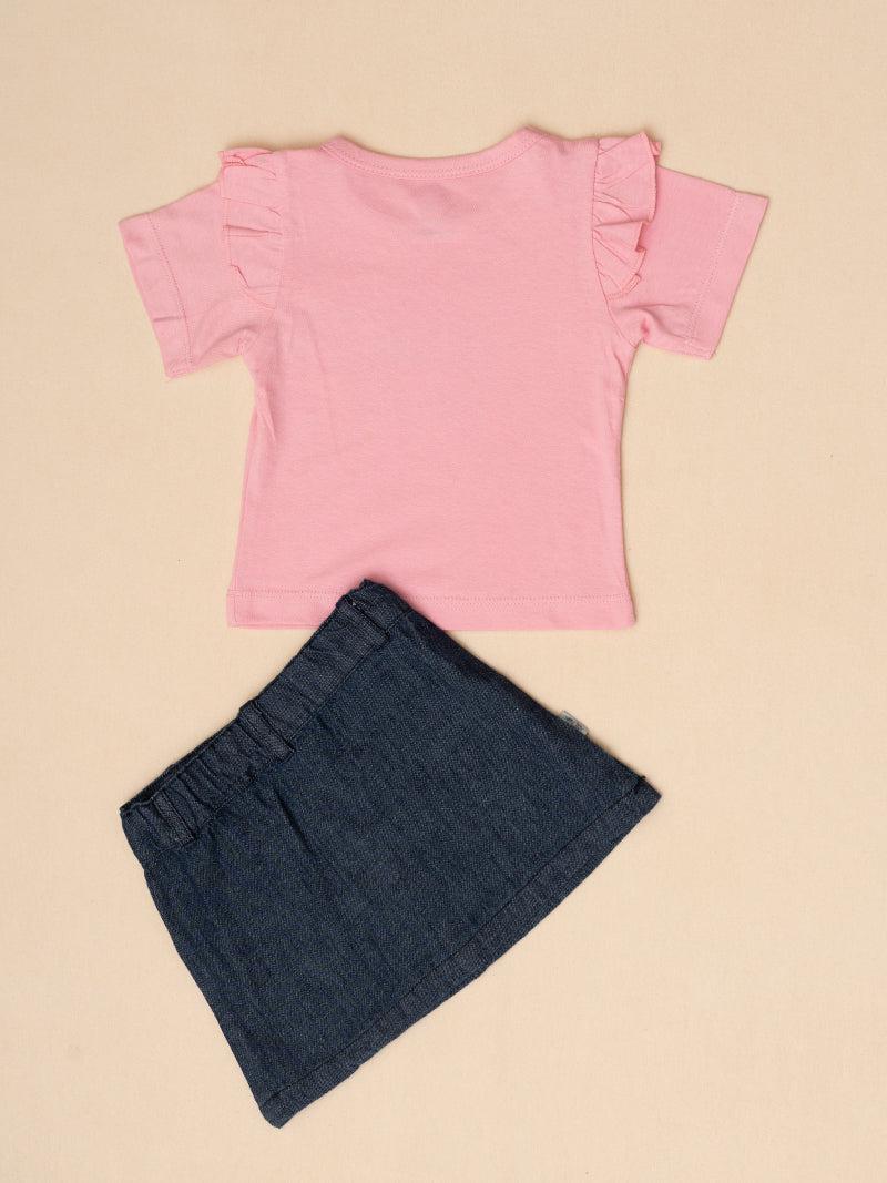 Little Princess Ruffle Tee & Denim Skirt Set