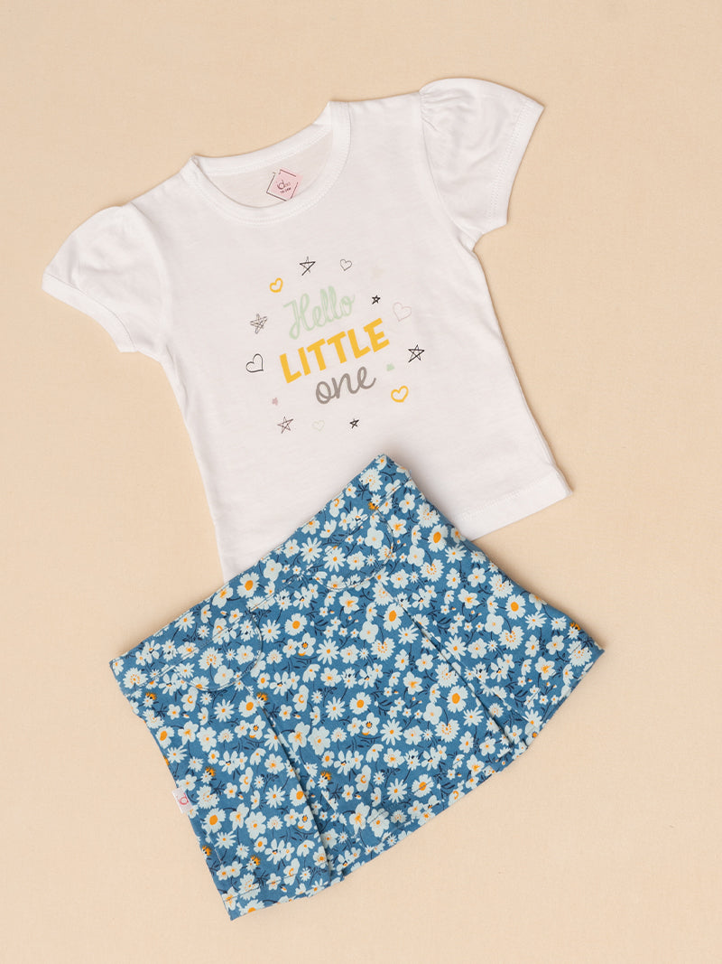 Hello Little One Tee and Floral Skirt Set