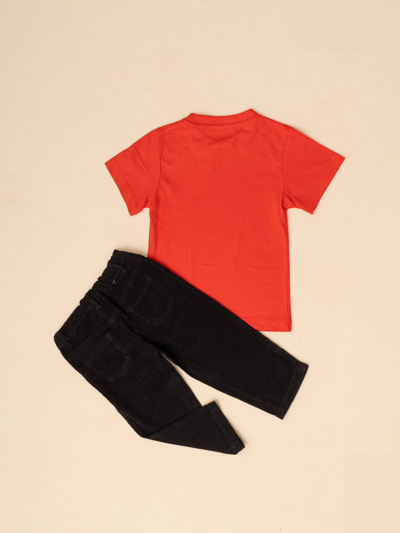 Dino Graphic Tee and Black Pants Set