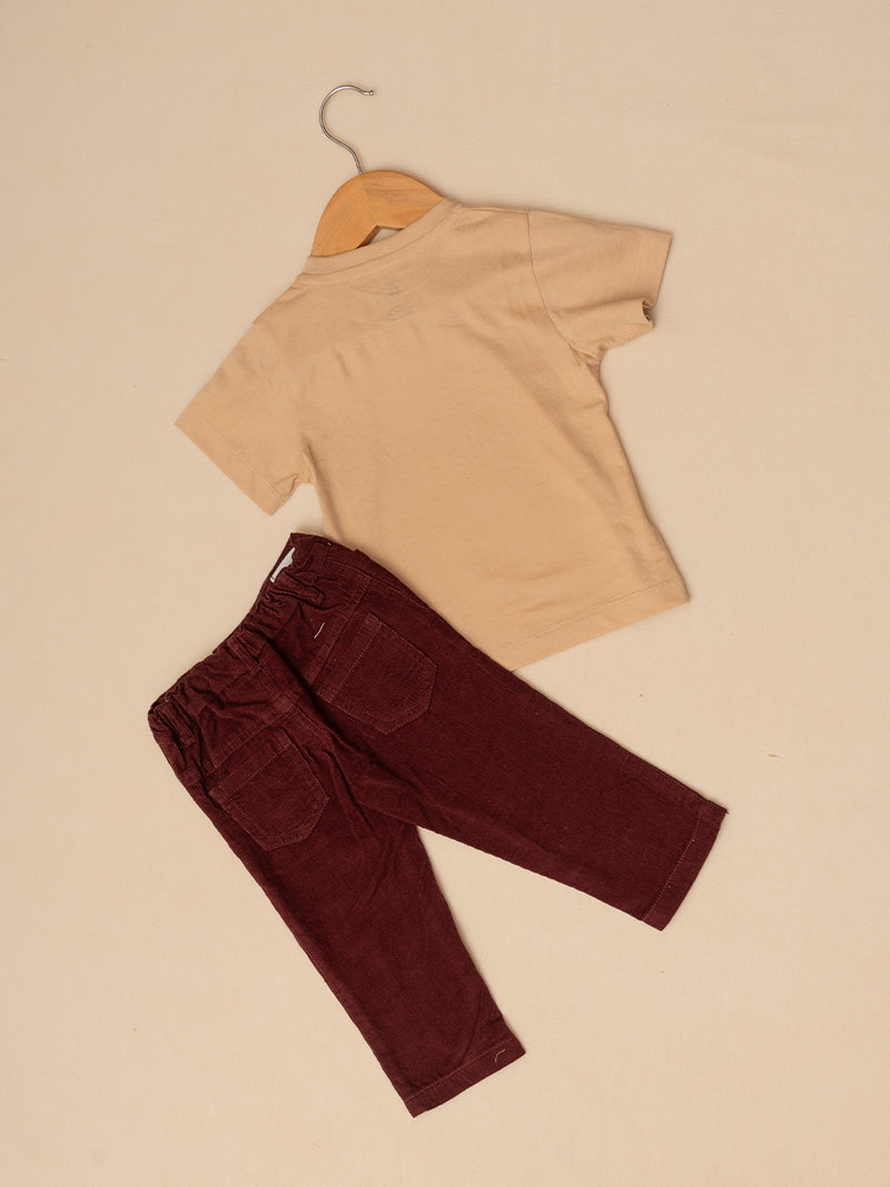 Little Hero Tee and Burgundy Pants Set