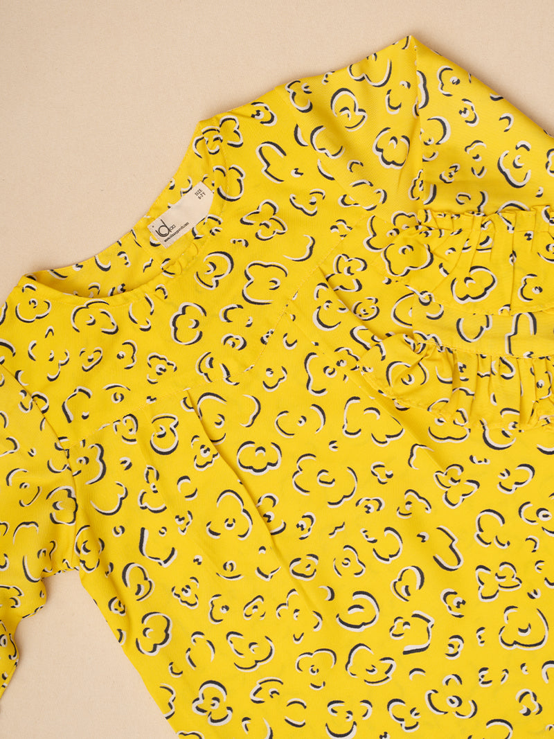 Yellow Leopard Print Ruffle Sleeve Top