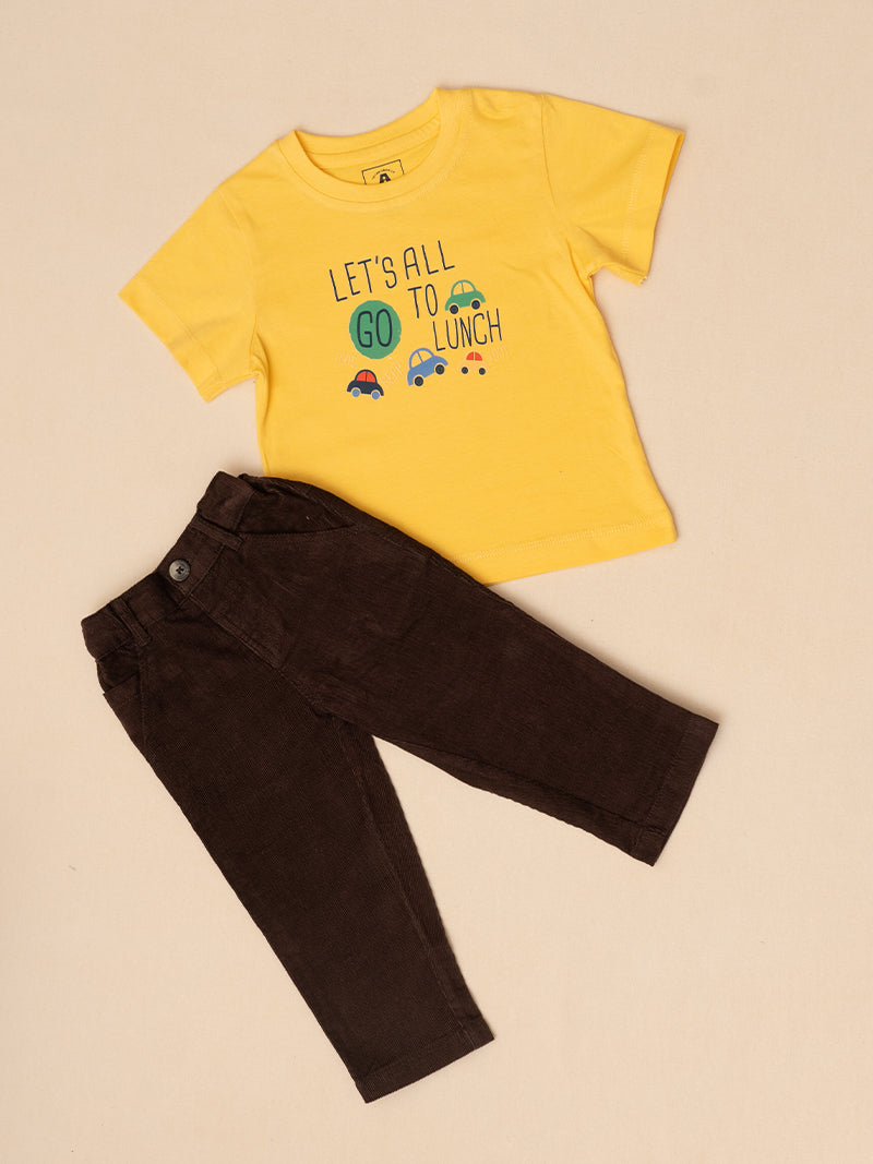 Let's All Go Play Graphic Tee and Brown Pants Set