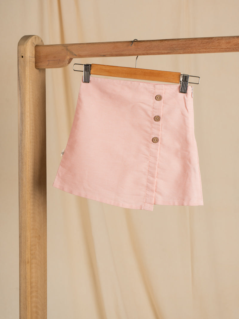 Light Pink A-Line Skirt with Side Buttons