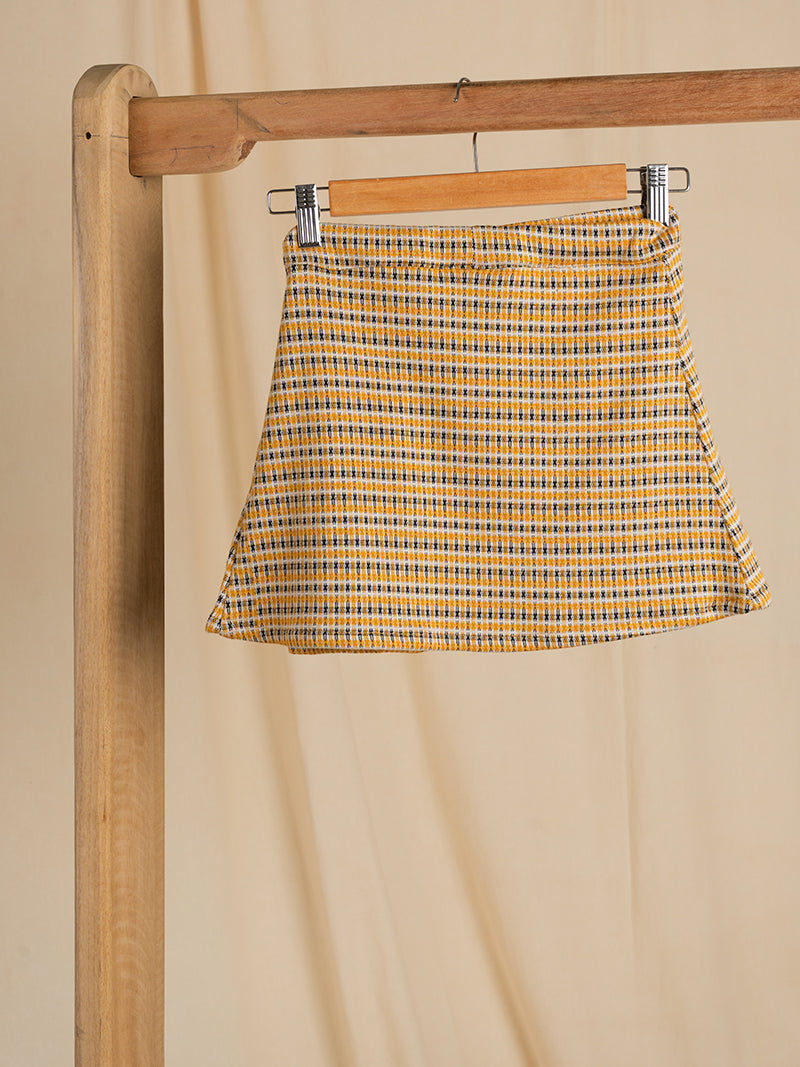 Golden Plaid Pleated Skirt