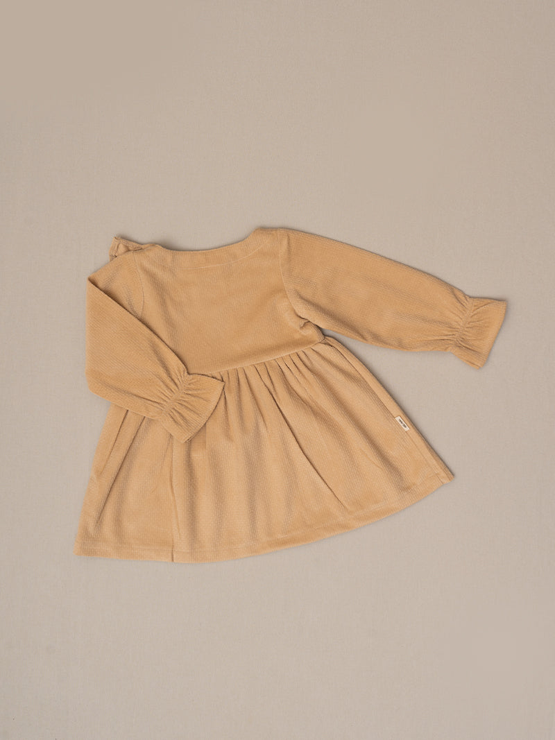 Golden Ruffle Button Dress