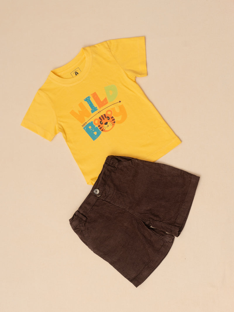 Yellow Tee and Brown Shorts Set