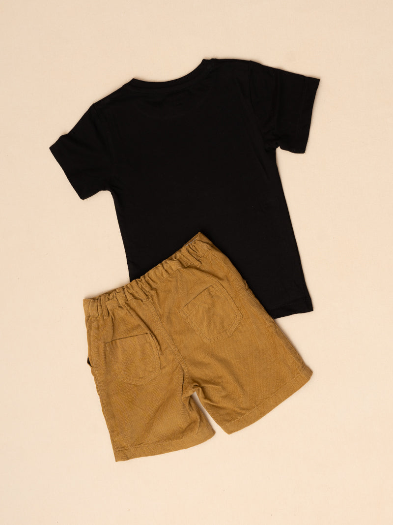 Racer Boy Tee and Mustard Shorts Set