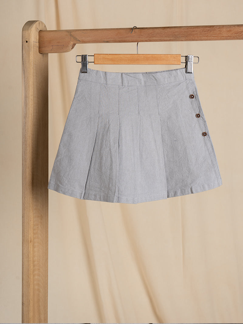 Button-Detail Pleated Skirt