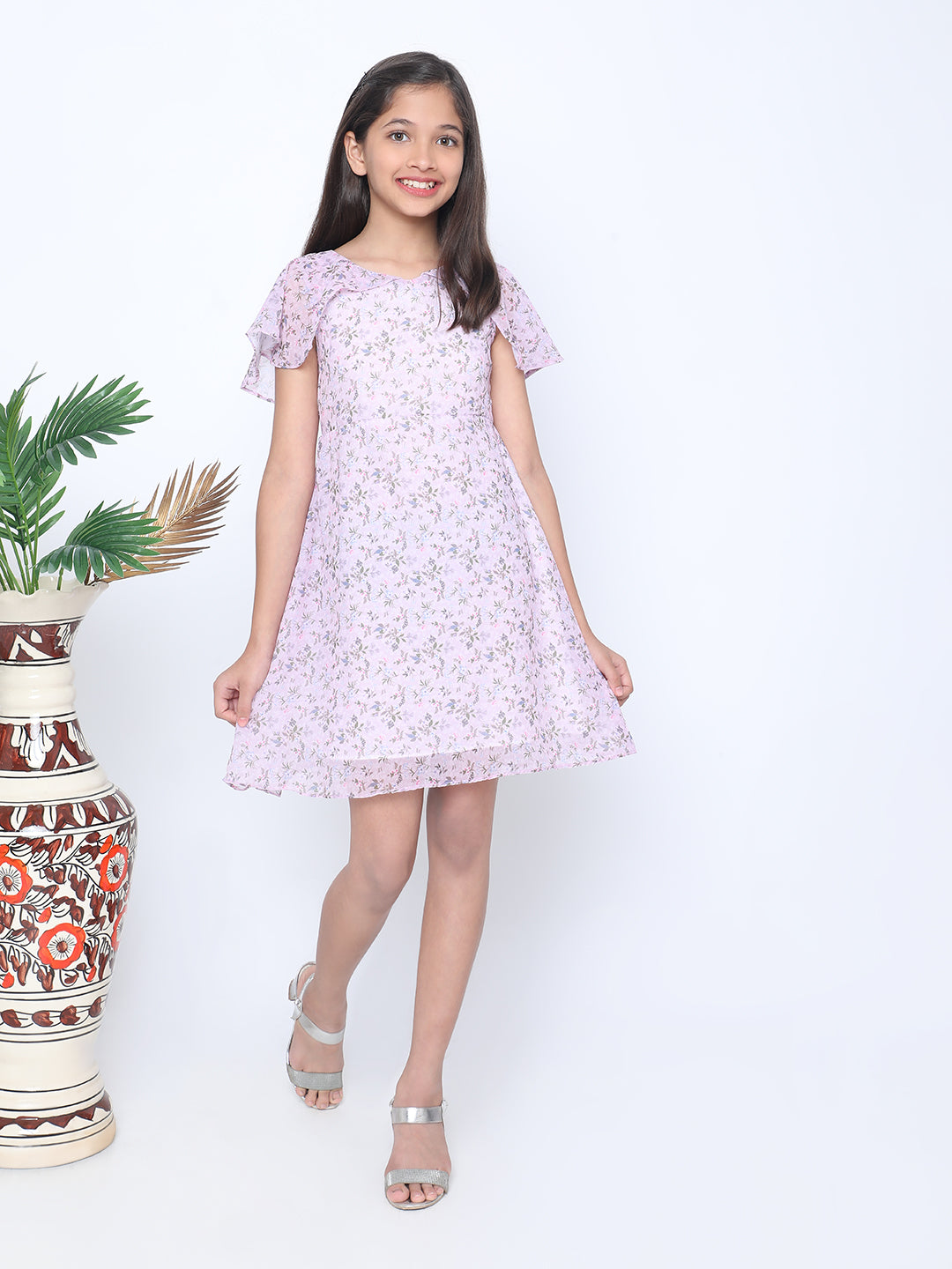 Lavender Breeze Flutter Sleeve Dress