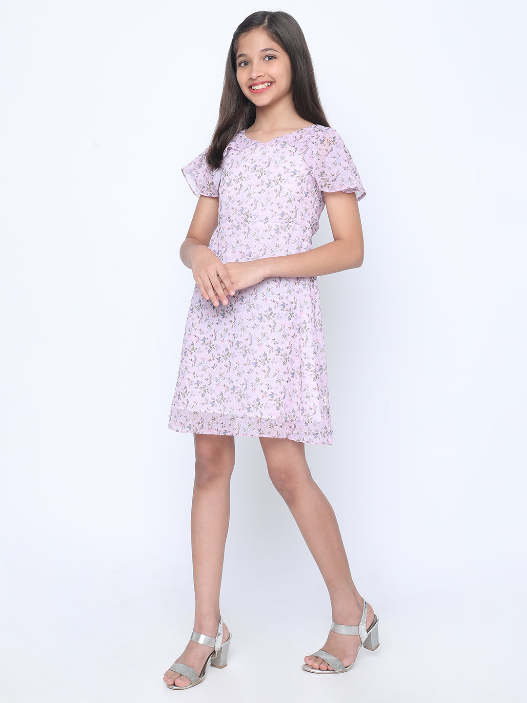 Lavender Breeze Flutter Sleeve Dress