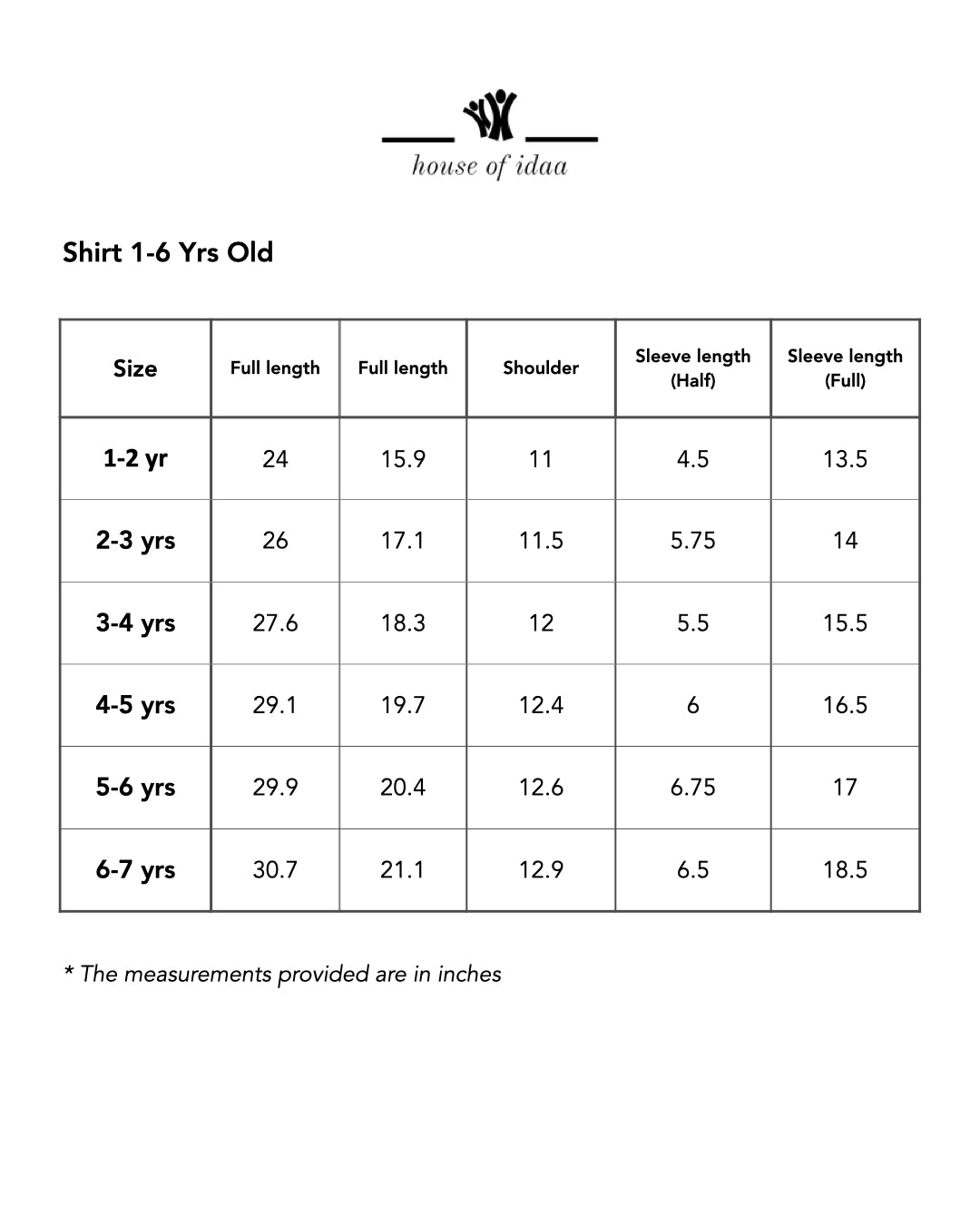 Lemon Frost Shirt Size Guide