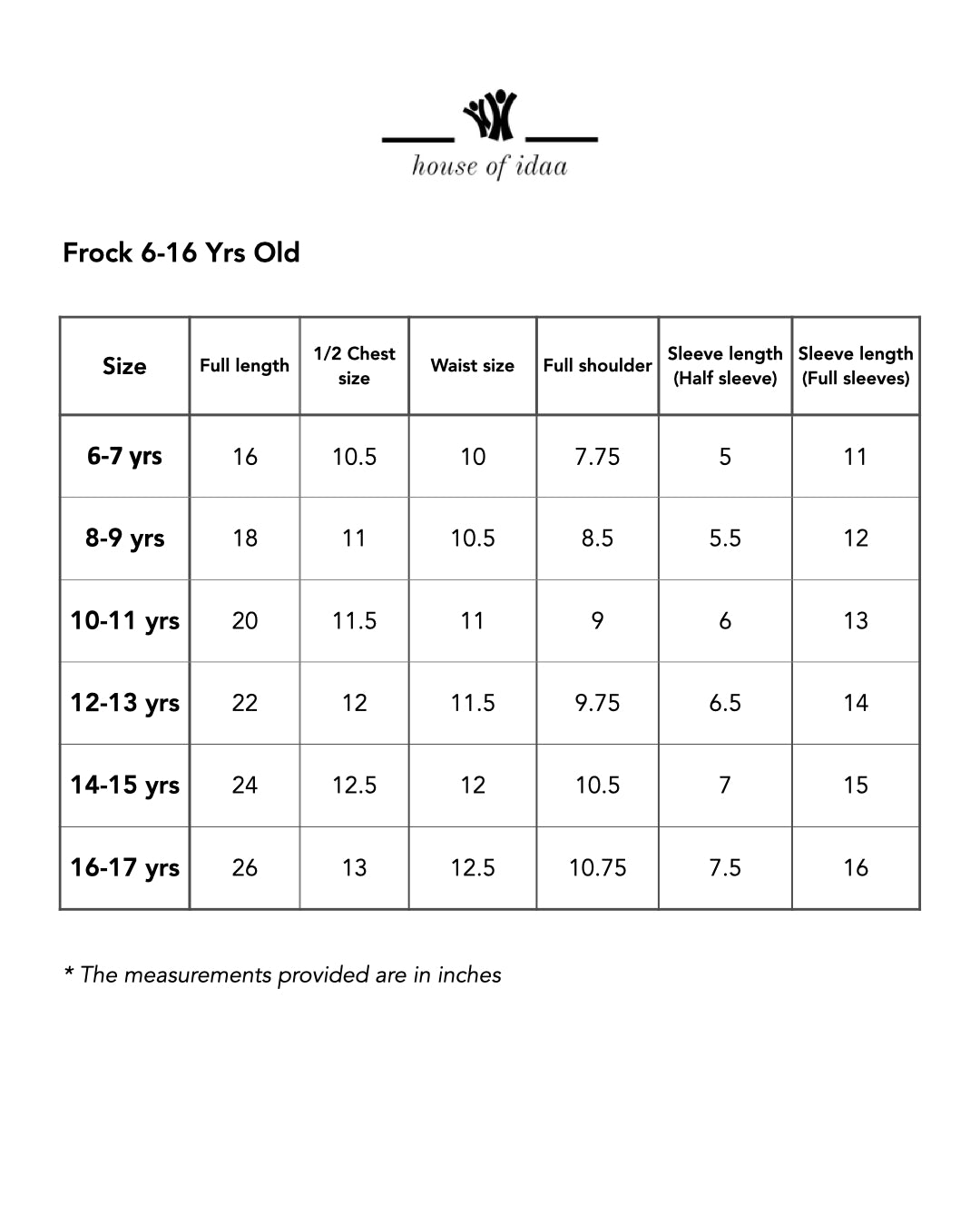 Monochrome Tiered Frock Size Guide